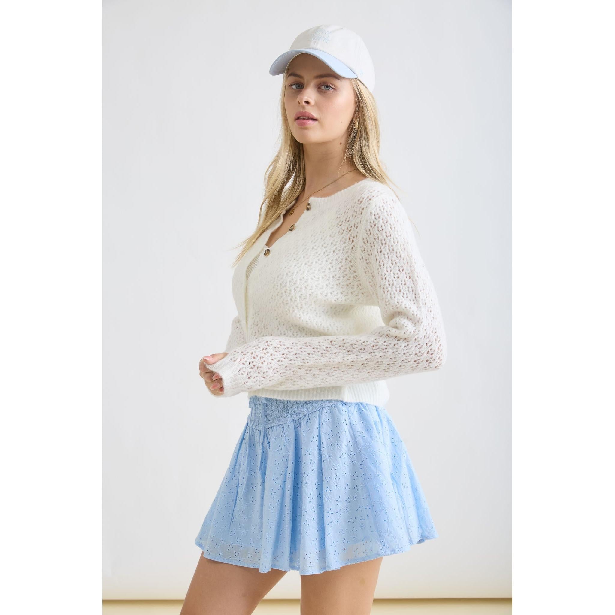 Eyelet Knit Button Down Cardigan || Cream