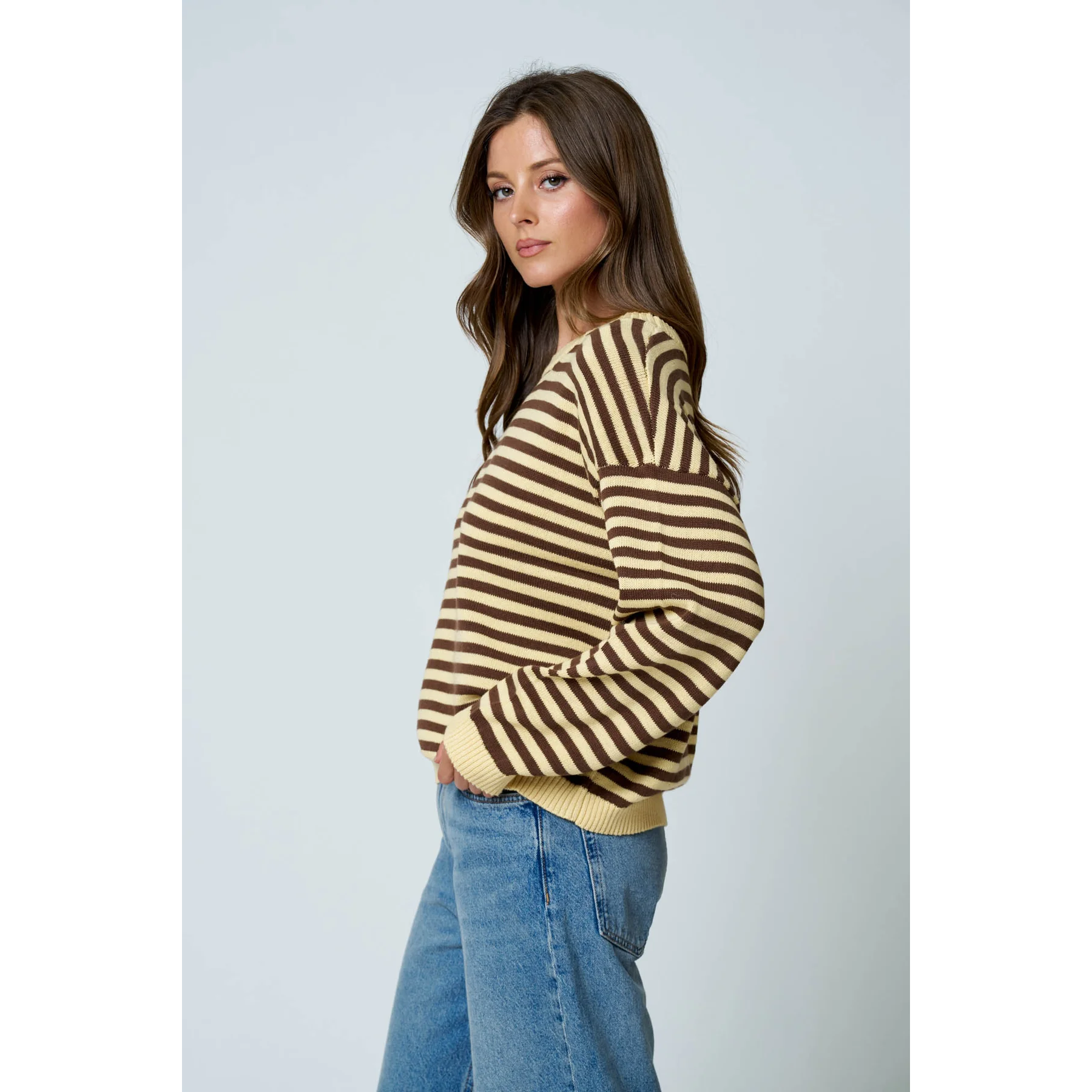 Stripe Back Button Detail Sweater