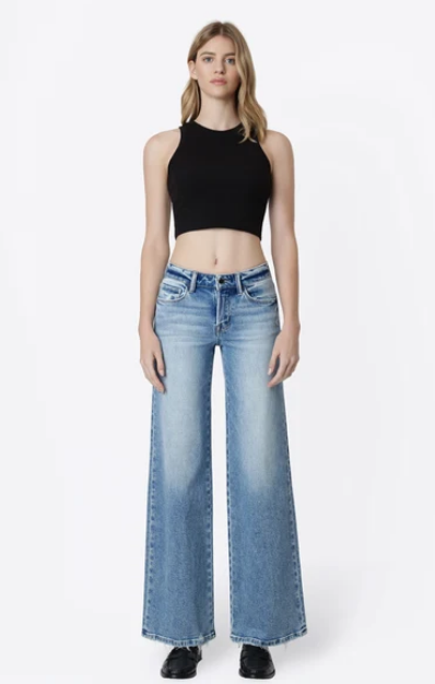 Flying Monkey Mid Rise Full Length Wide Leg Jeans || Fine
