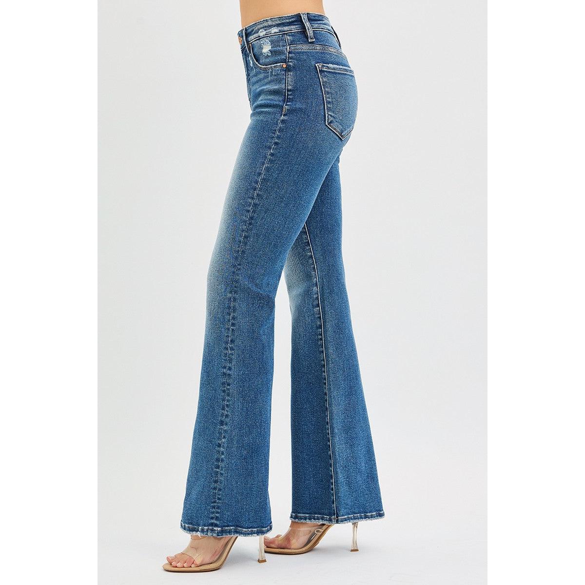 Risen Tummy Control High Rise Flare Jeans || Dark