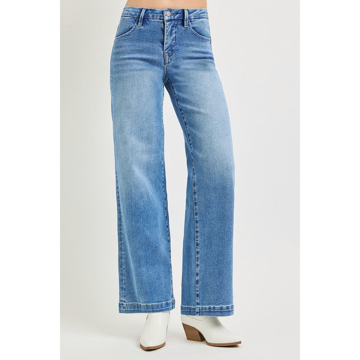 Risen Tummy Control Mid Rise Wide Leg Jeans