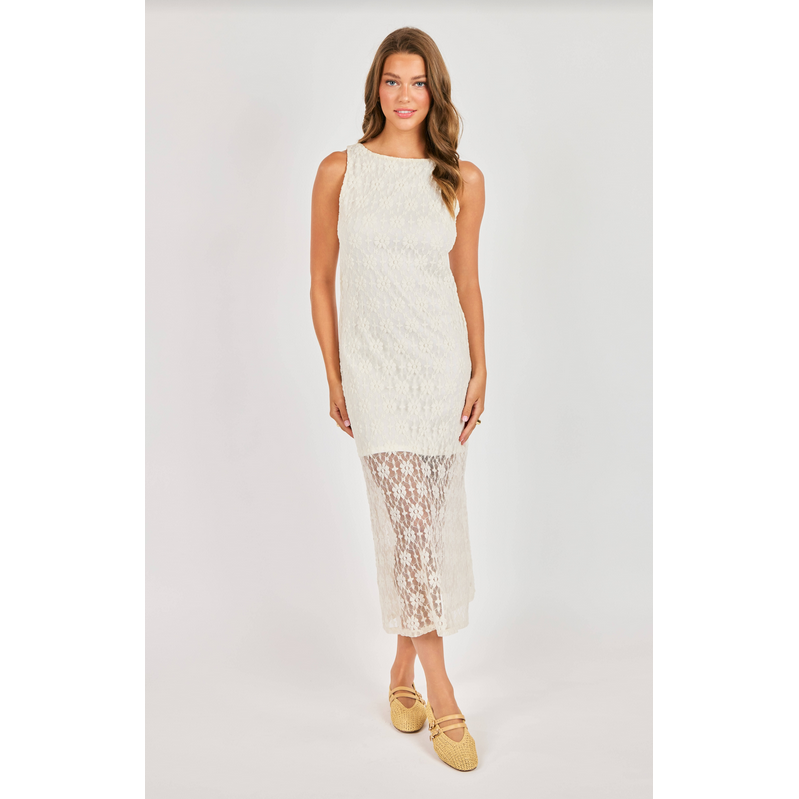 Sadie & Sage cream sleeveless lace dress, lace midi dress