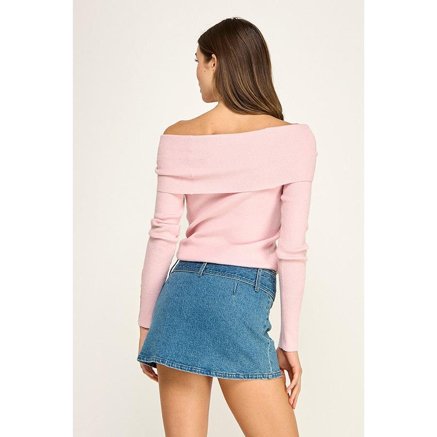 Off Shoulder Sweater || Pink