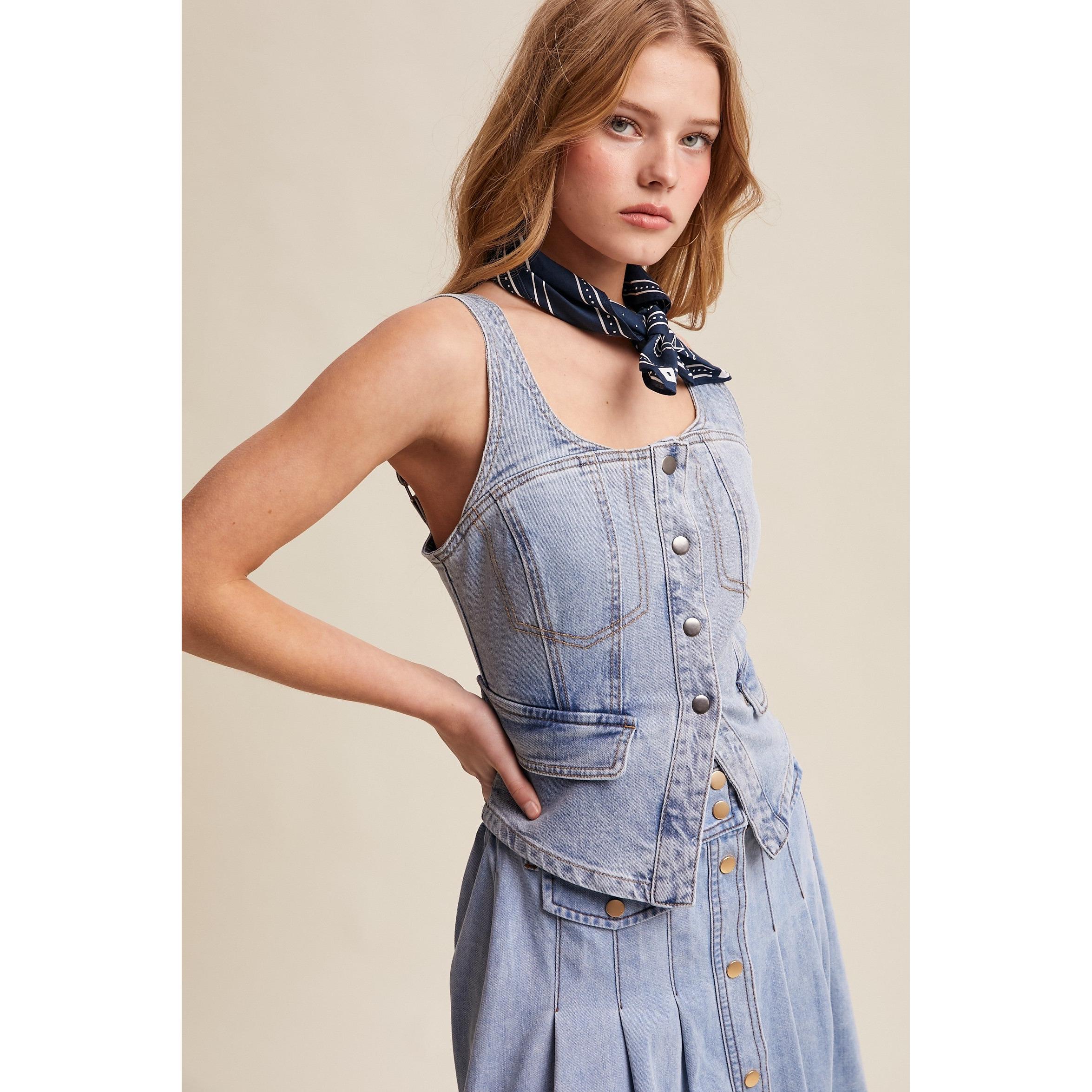 Denim Corset Vest Top || Cloud Wash