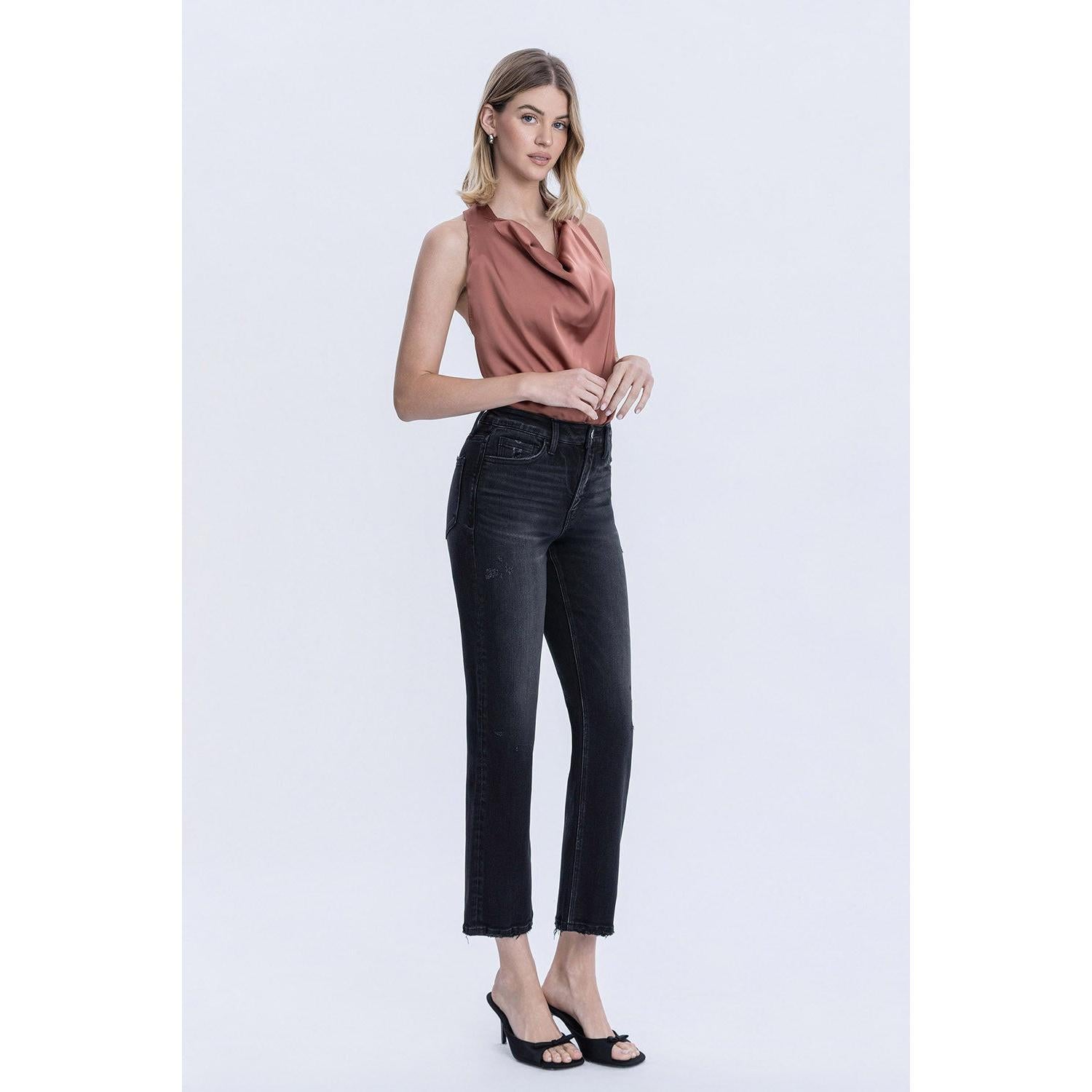 Flying Monkey Mid Rise Black Ankle Straight Jeans