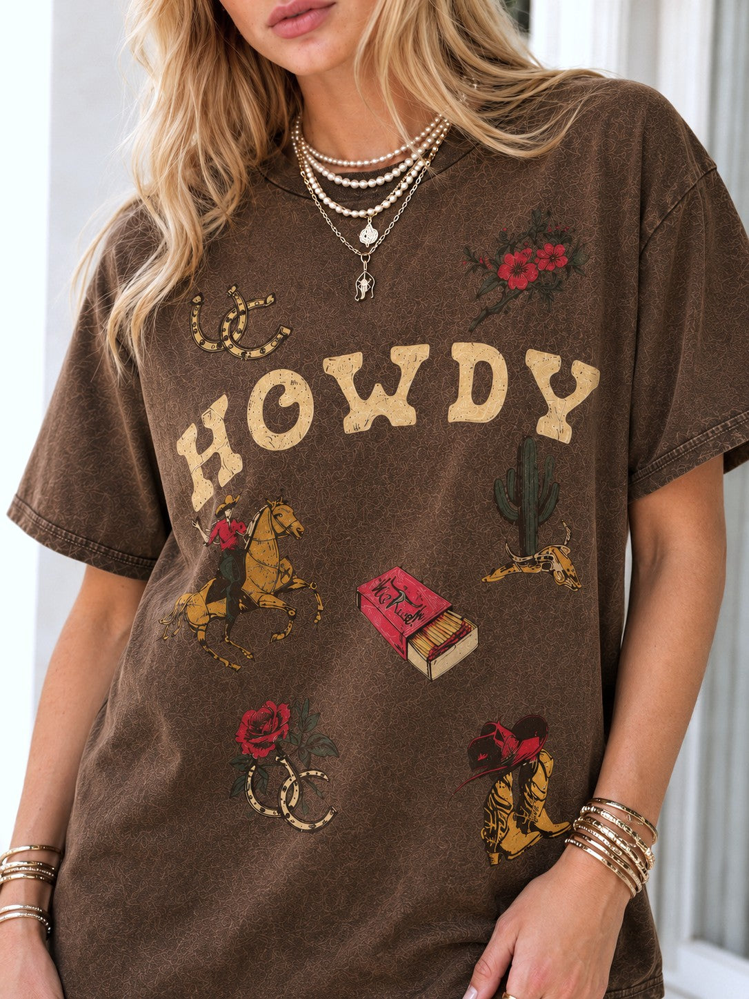 Howdy Retro Western Tee || Coffee