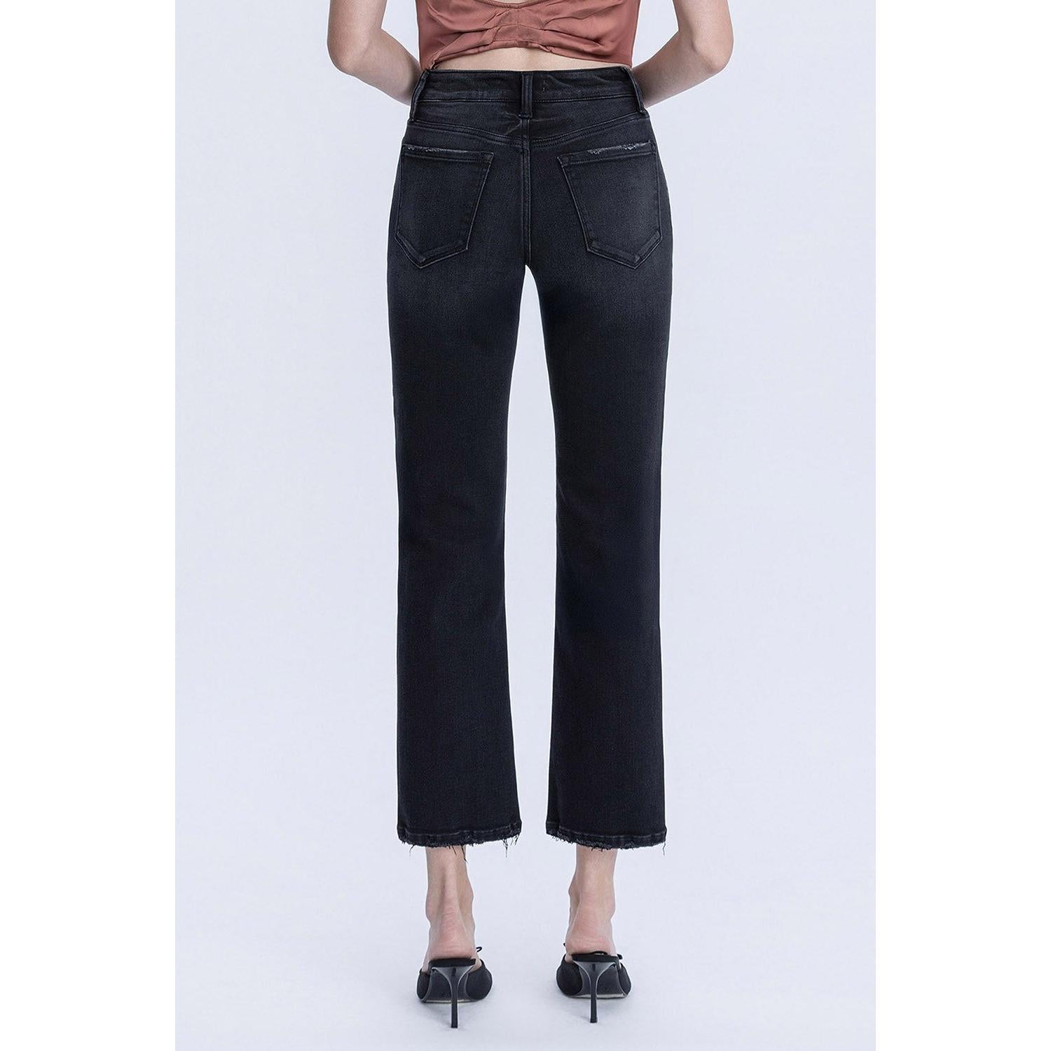 Flying Monkey Mid Rise Black Ankle Straight Jeans