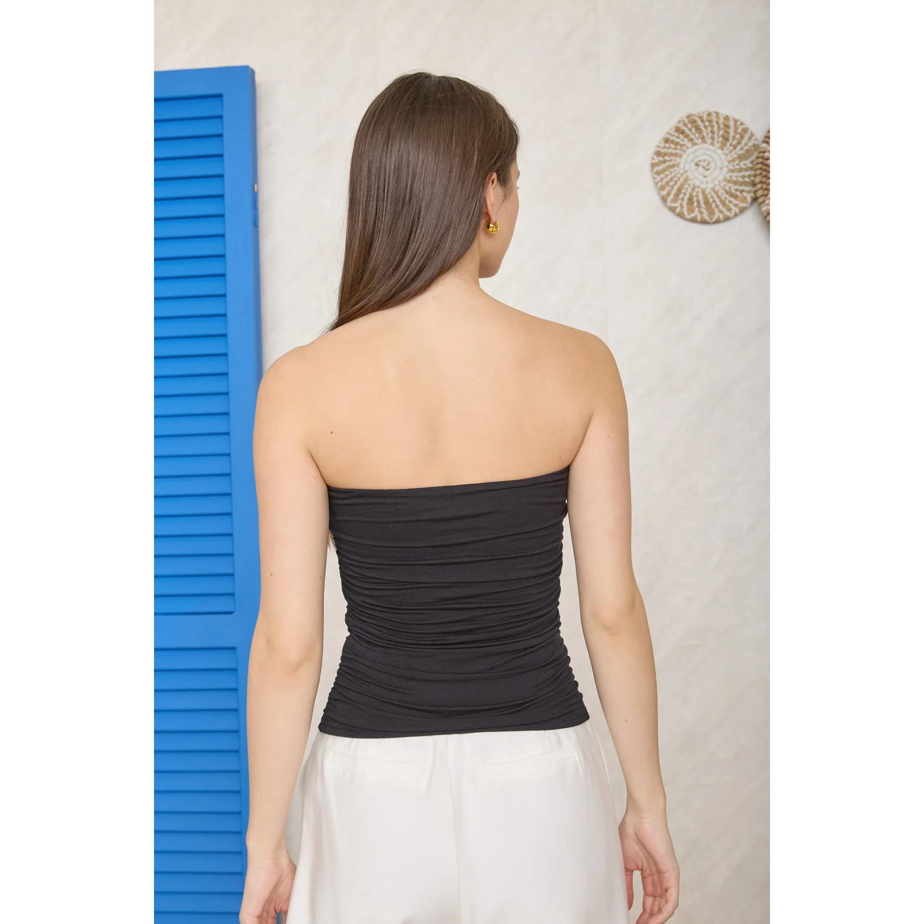 Reversible Scrunch Strapless Top || Black