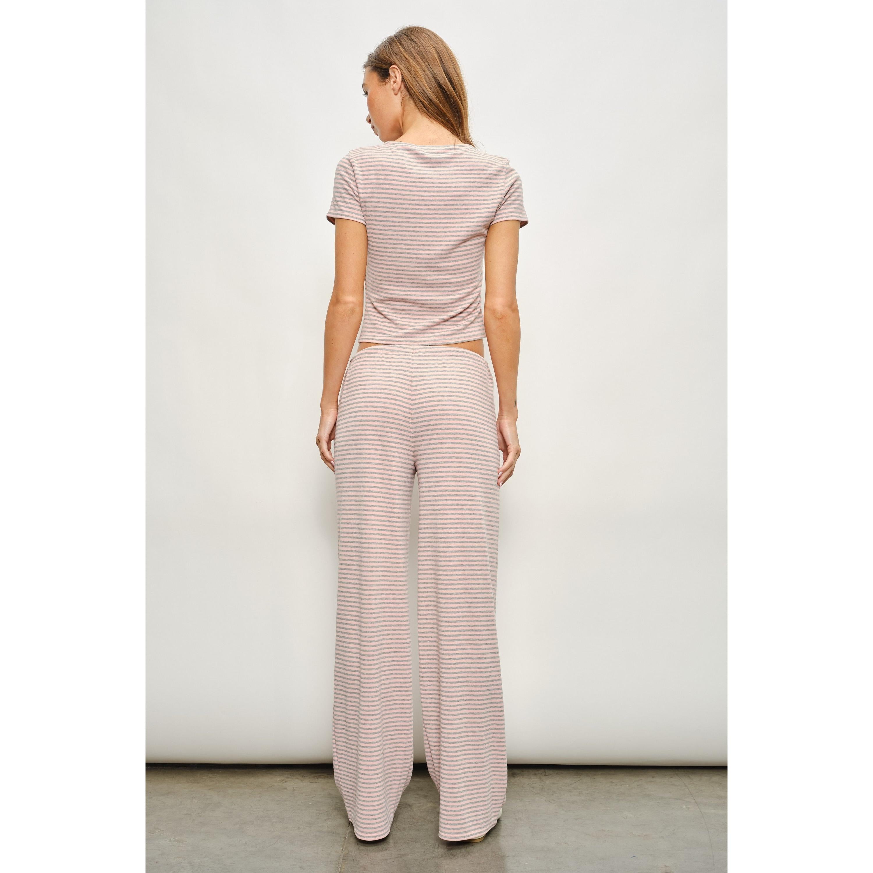 Soft Striped Button Up Top || Heather Grey-Pink
