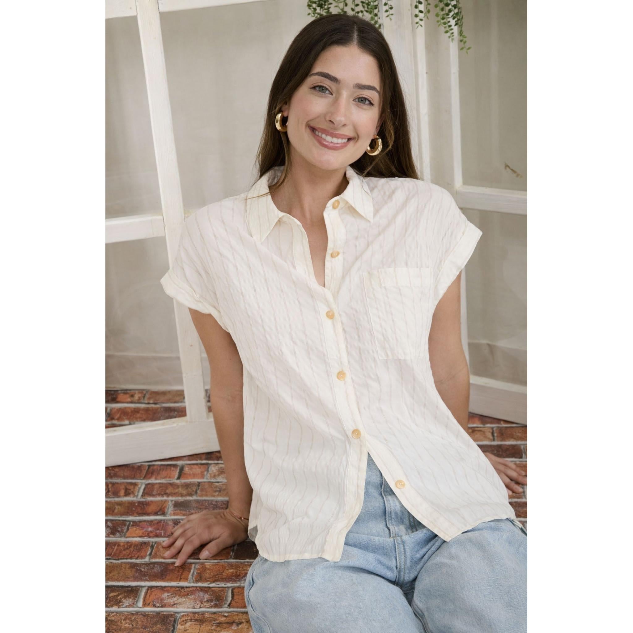 Button up stripe woven shirt