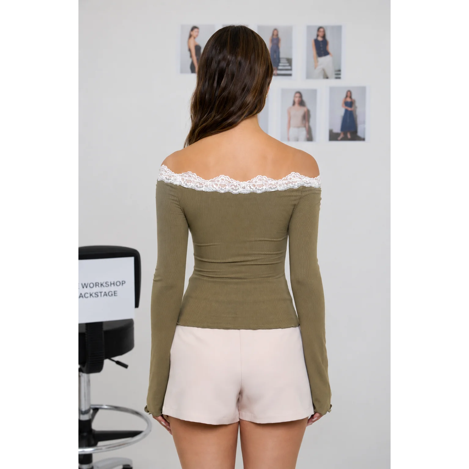 Lace Trim Off Shoulder Ribbed Top