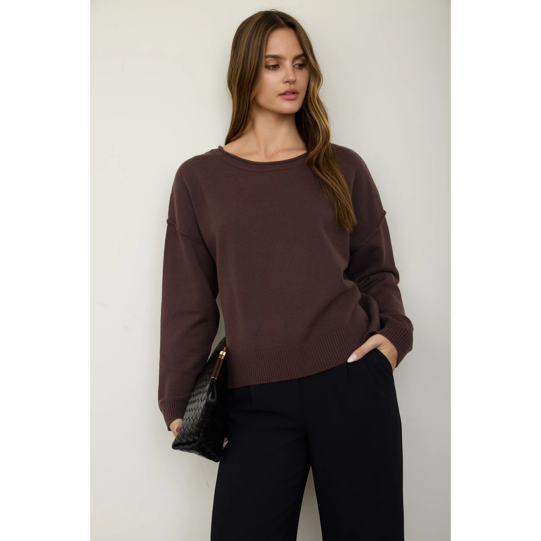 Boat Neck Raw Edge Sweater