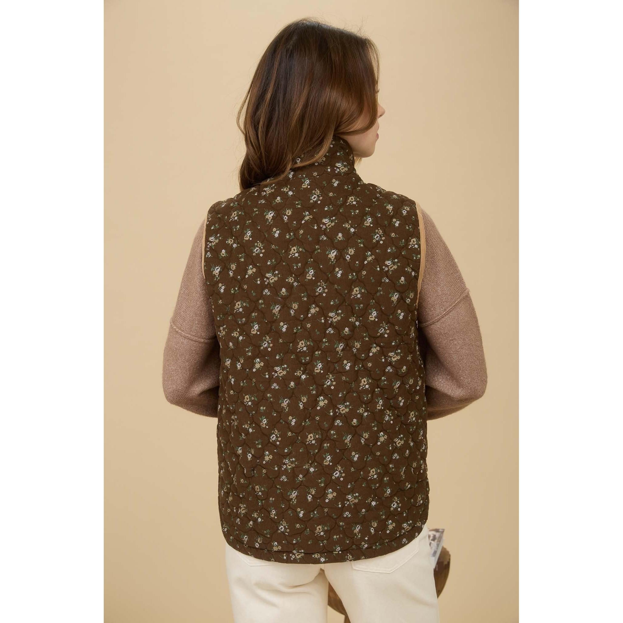 Floral Quilted Zip-up Puffer Vest