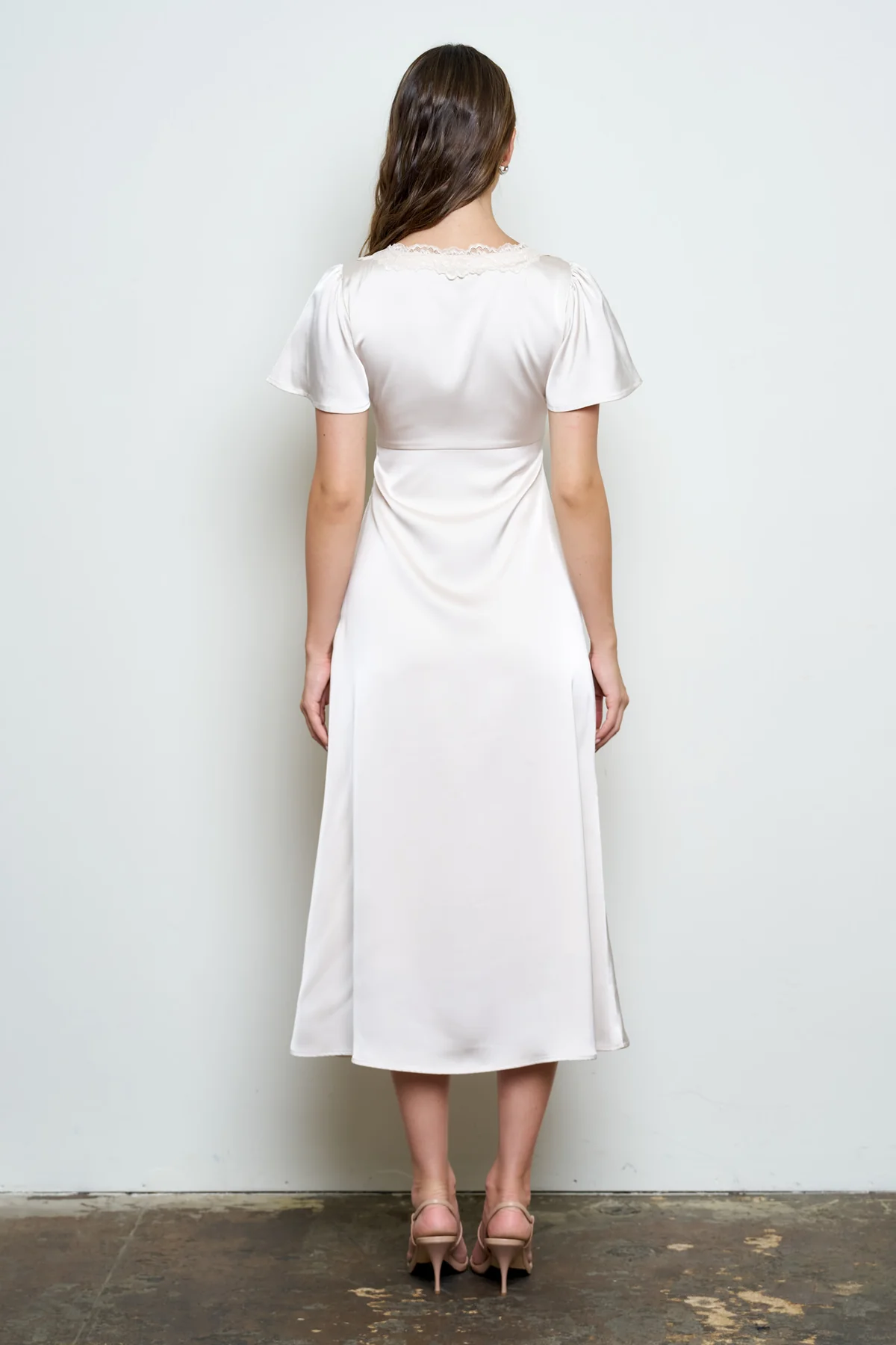 Lace Trim Bell Sleeve & Bow Detail Dress
