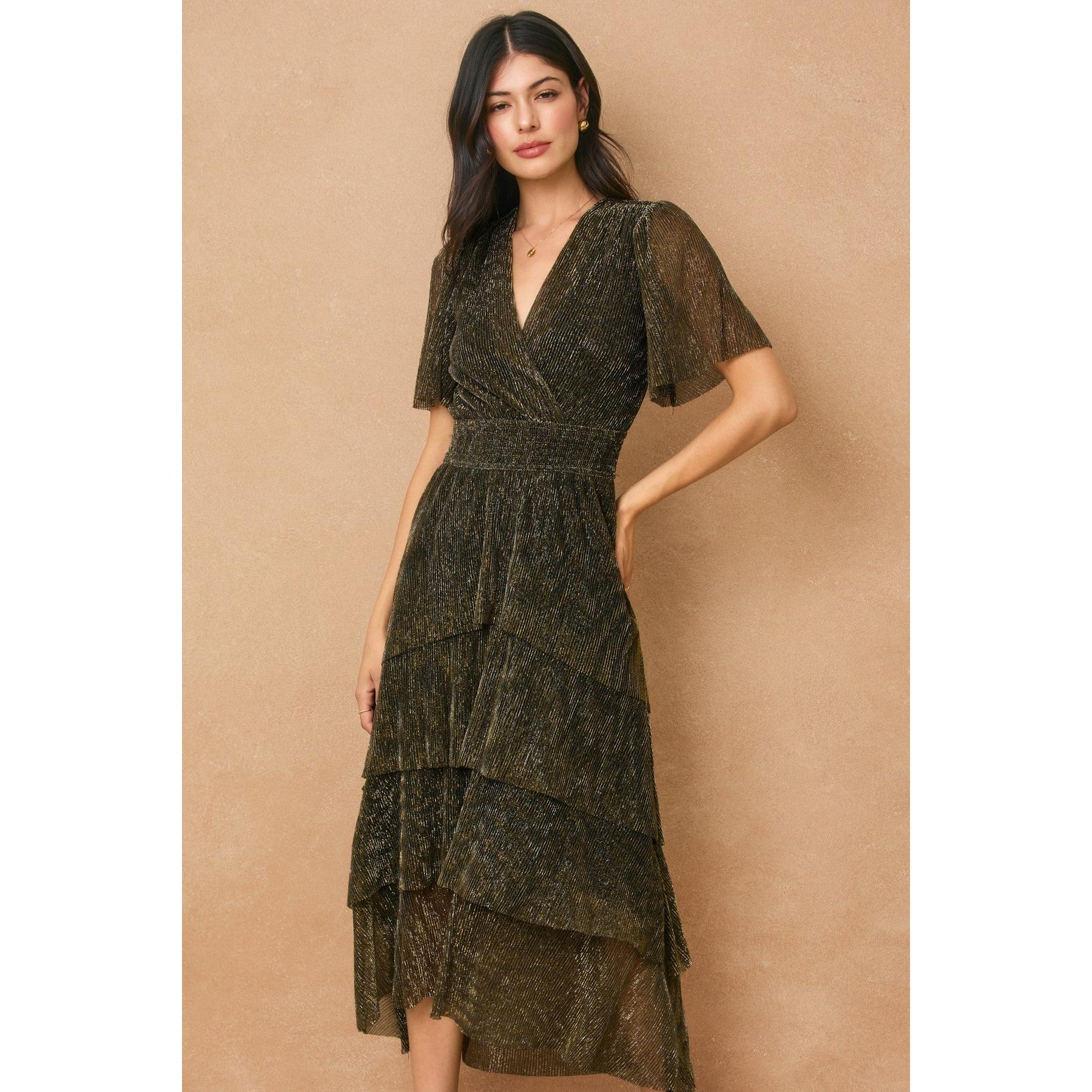Sparkle Tiered Maxi Dress || Black