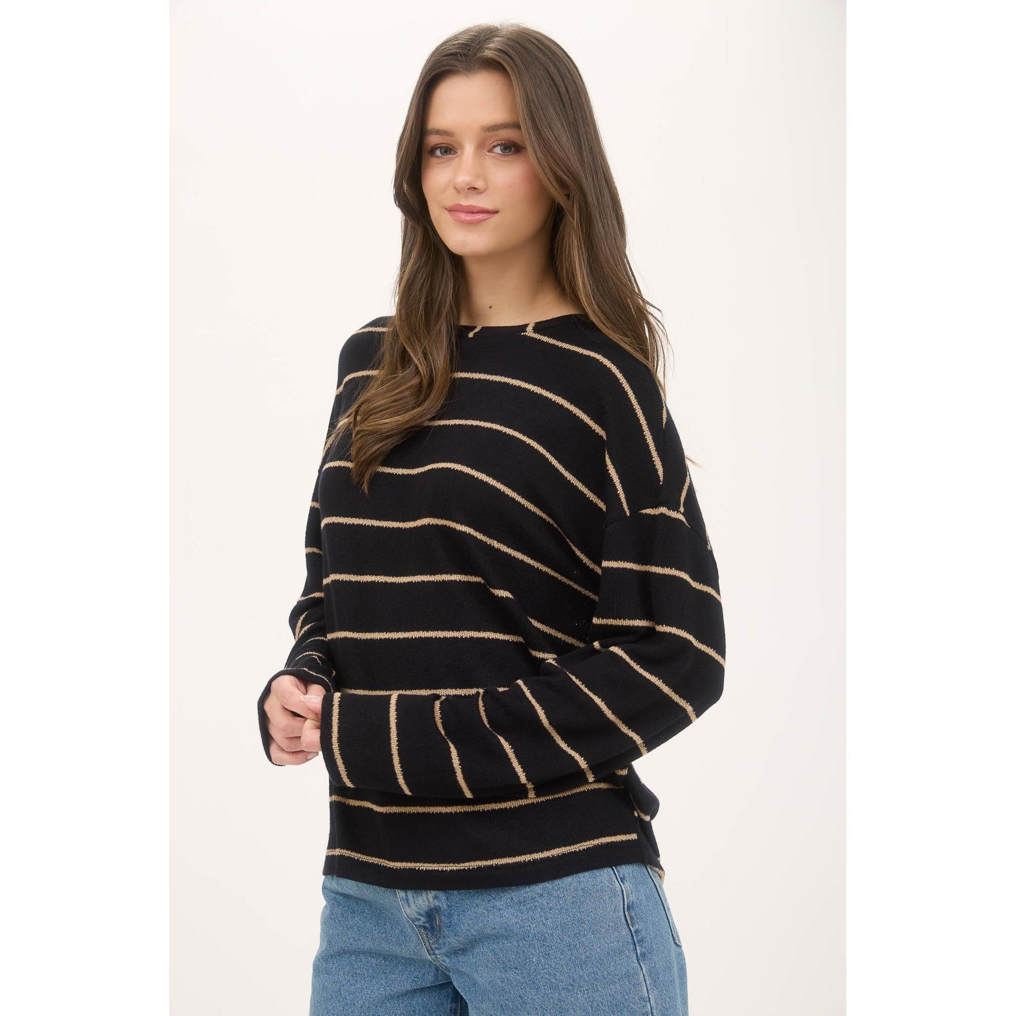 Drop Shoulder Knit Top || Black