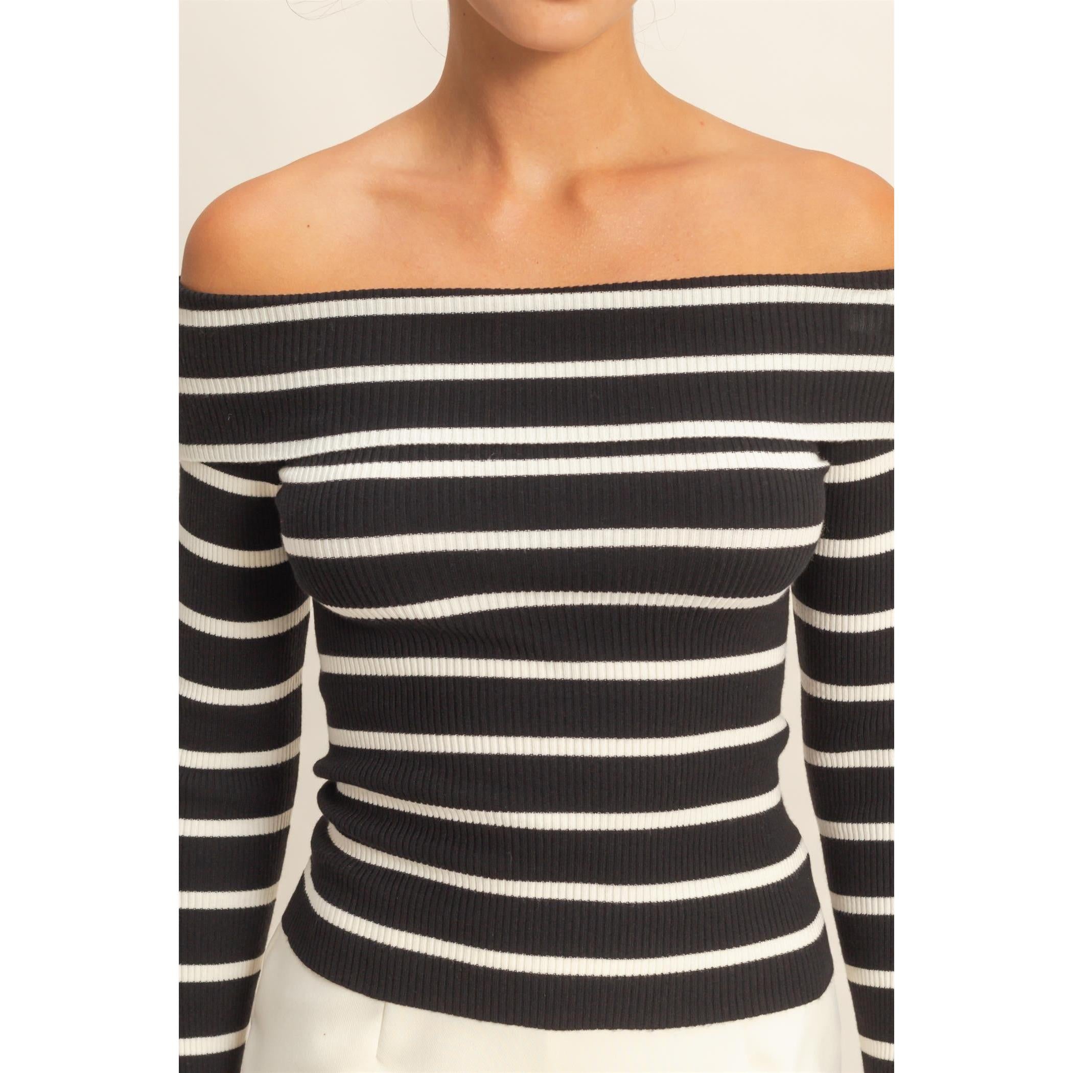 Striped Off-Shoulder Top || Black/Cream