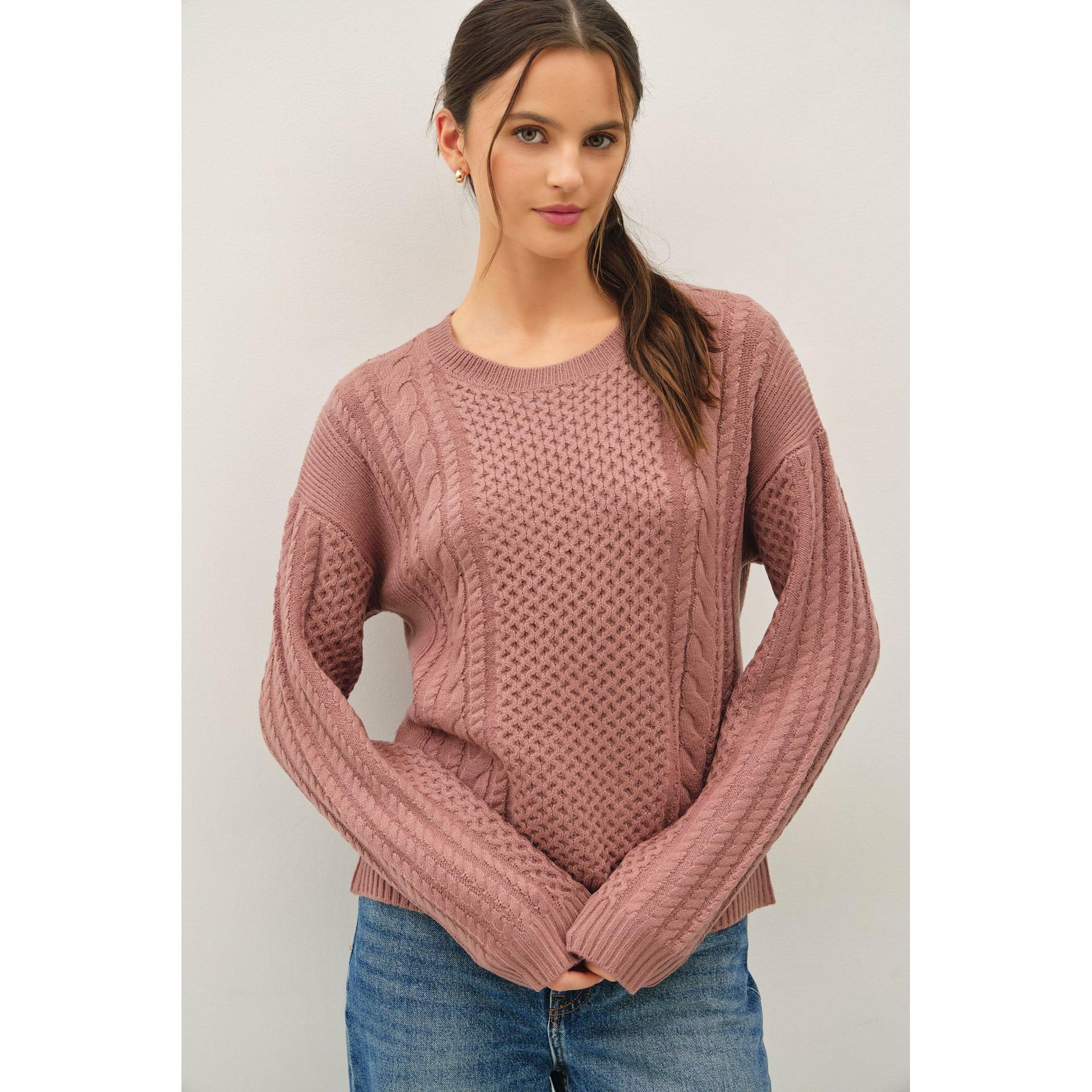 mauve cozy soft cable cardigan for women