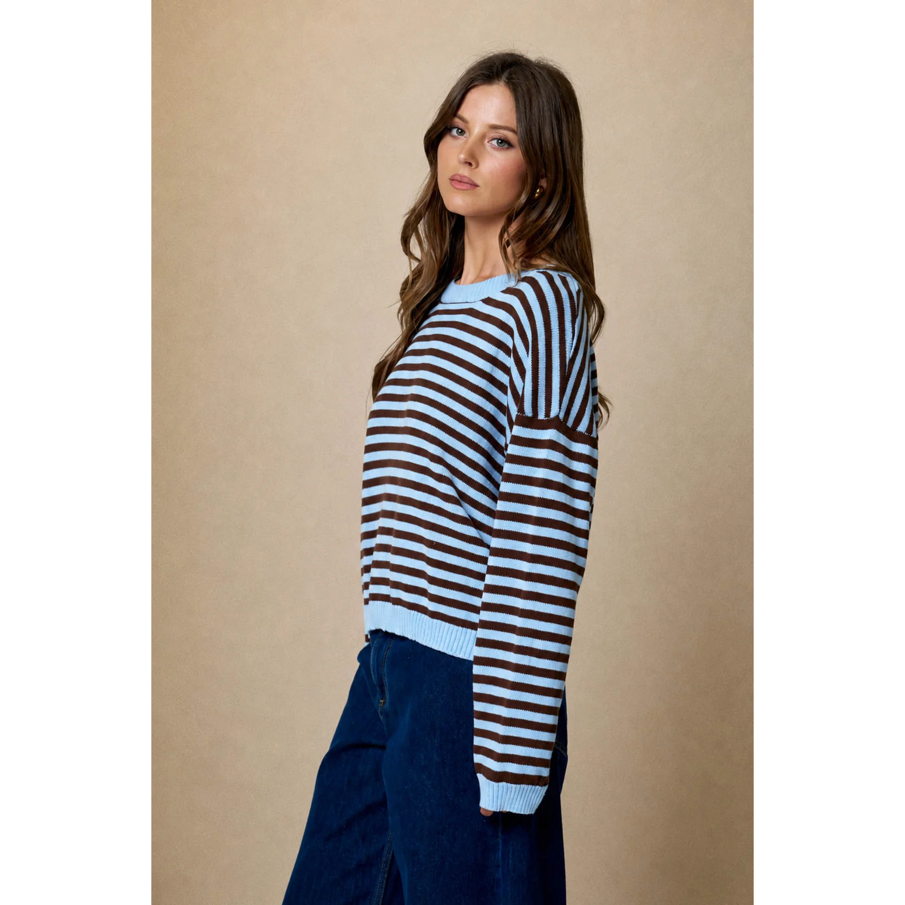 Stripe Back Button Detail Sweater