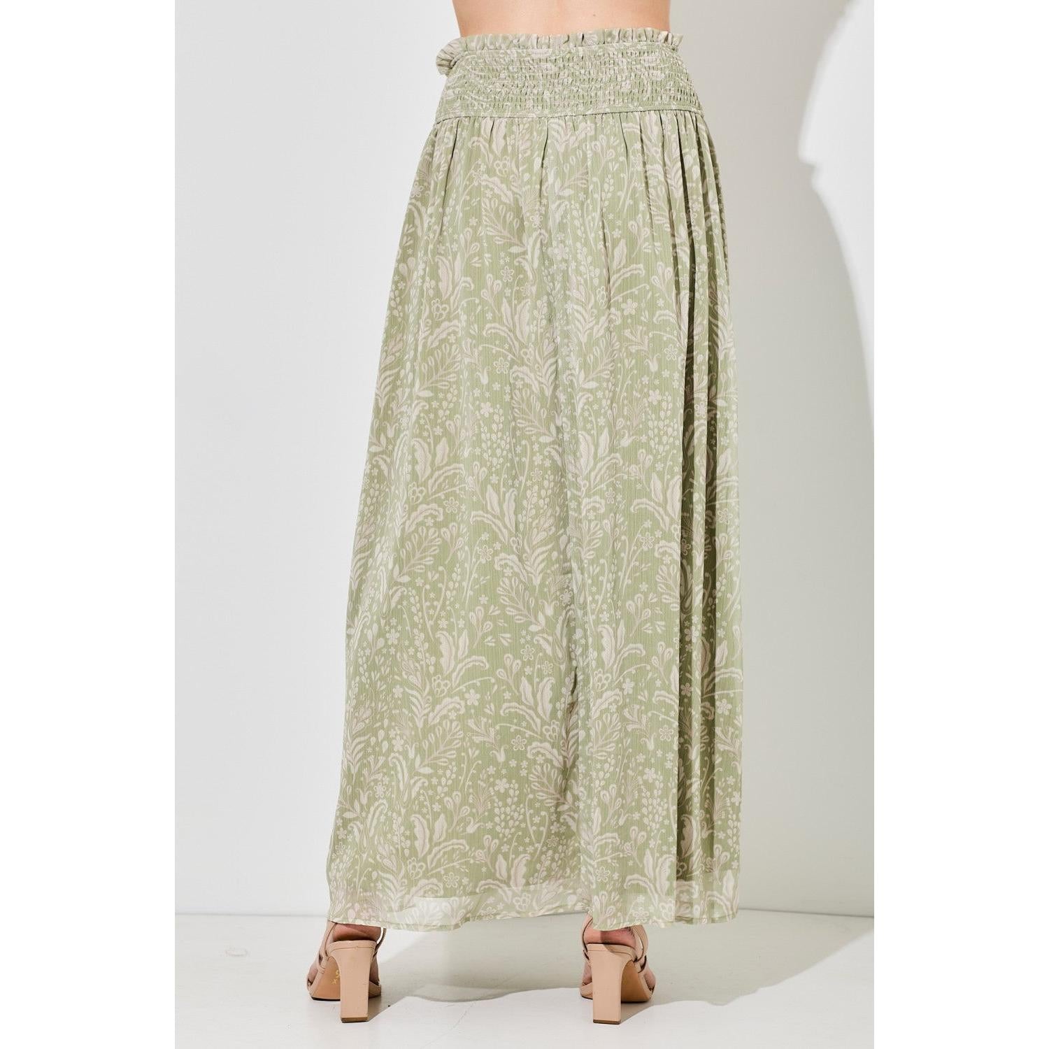 Button Up Maxi Skirt || Light Sage Multi