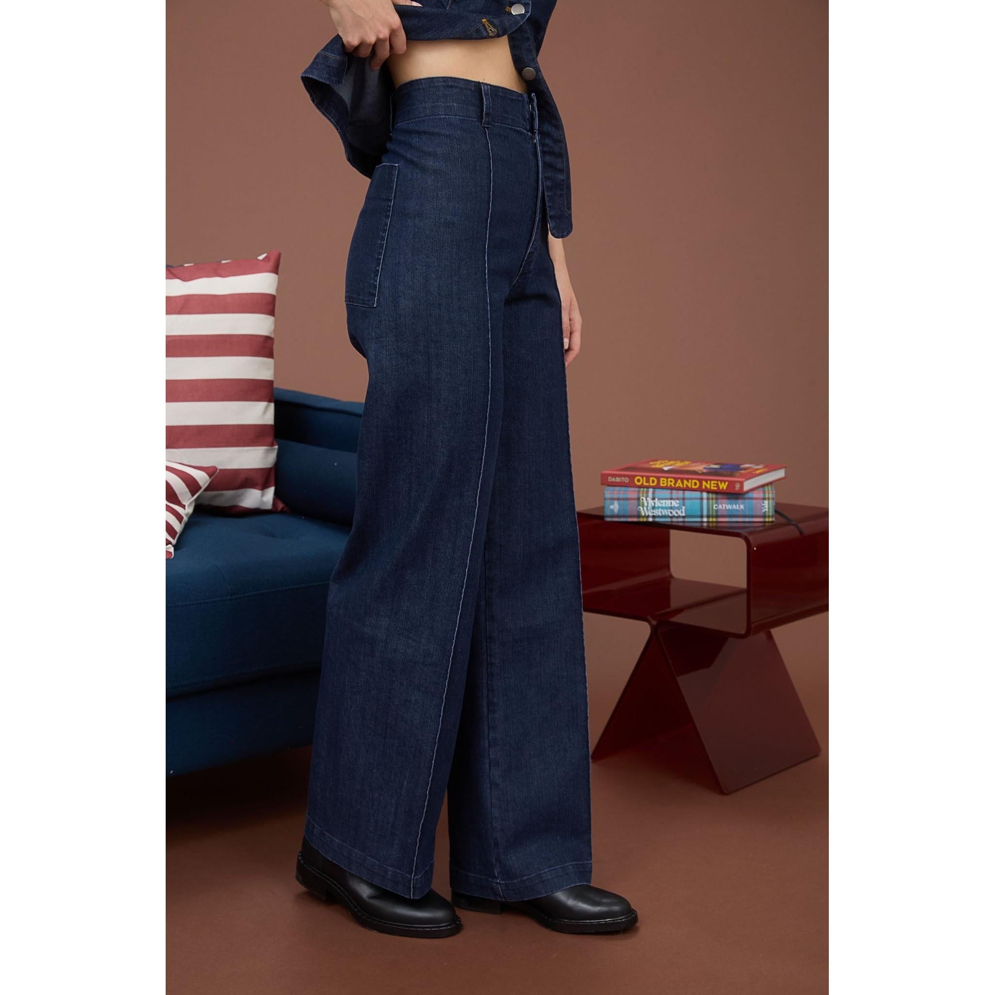 High Waist Front Seam Wide Leg Jeans || Denim