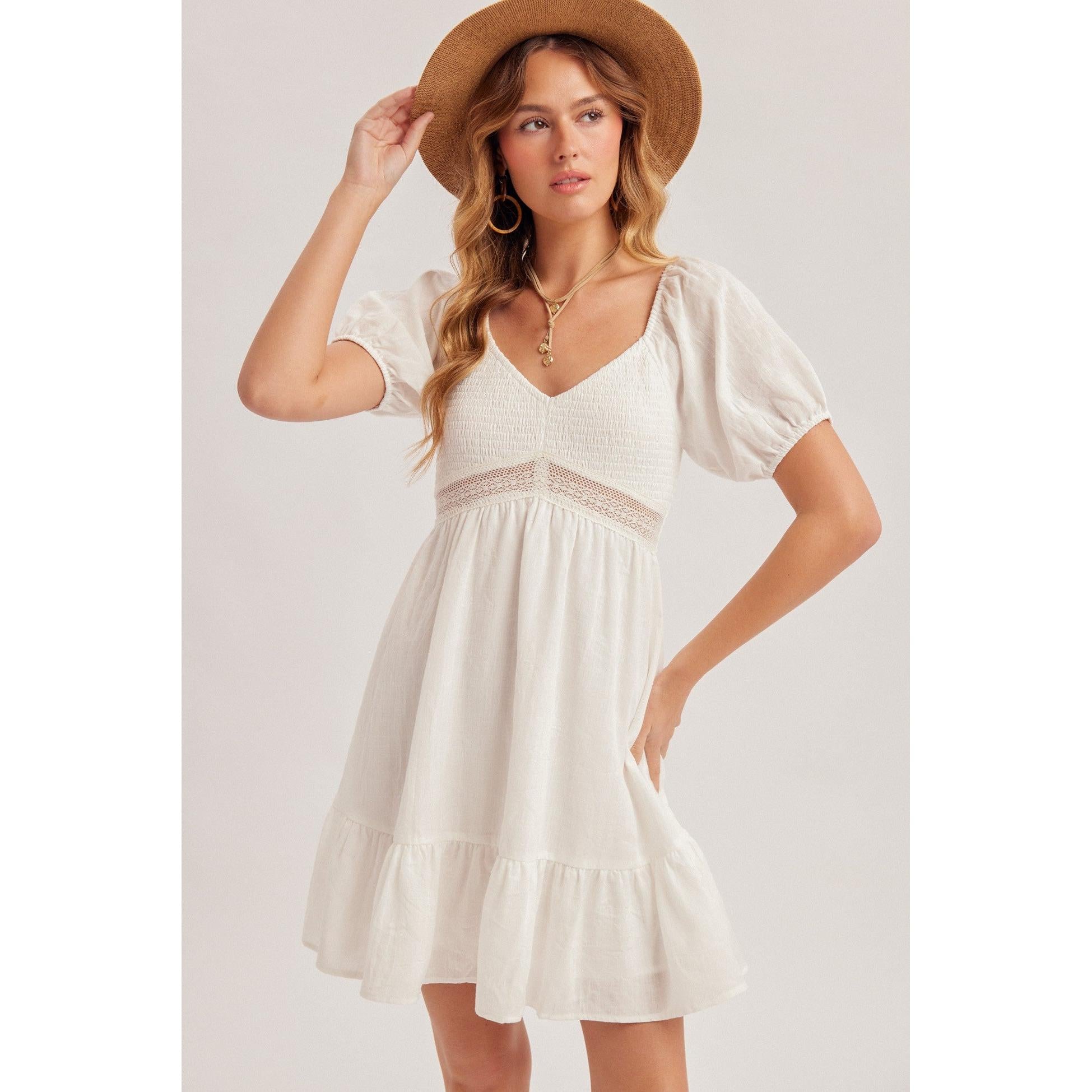 White mini dress with lace