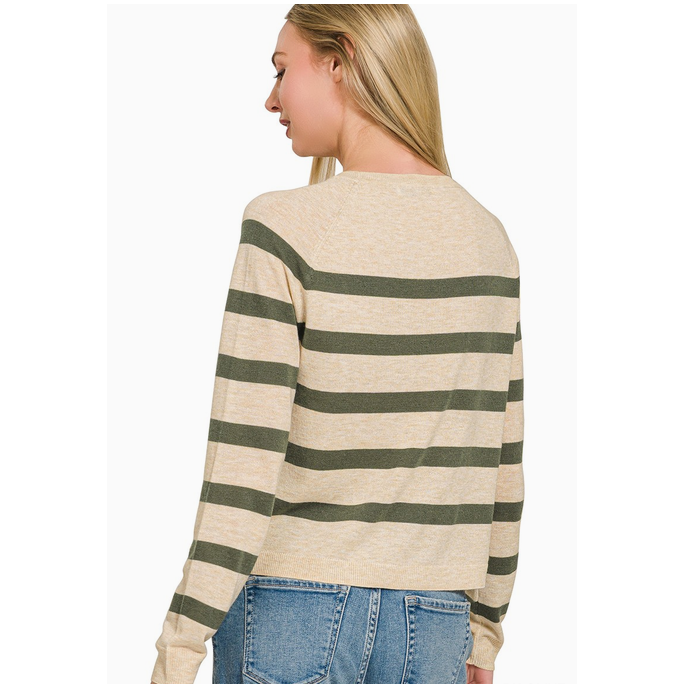 Lightweight Striped Sweater || Dark Olive
