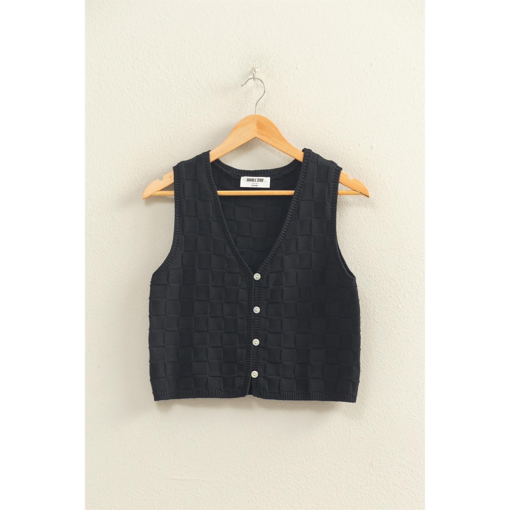 black font button sweater vest
