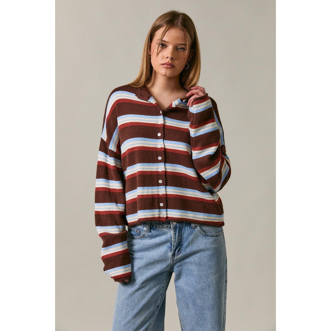 soft stripe button up cardigan
