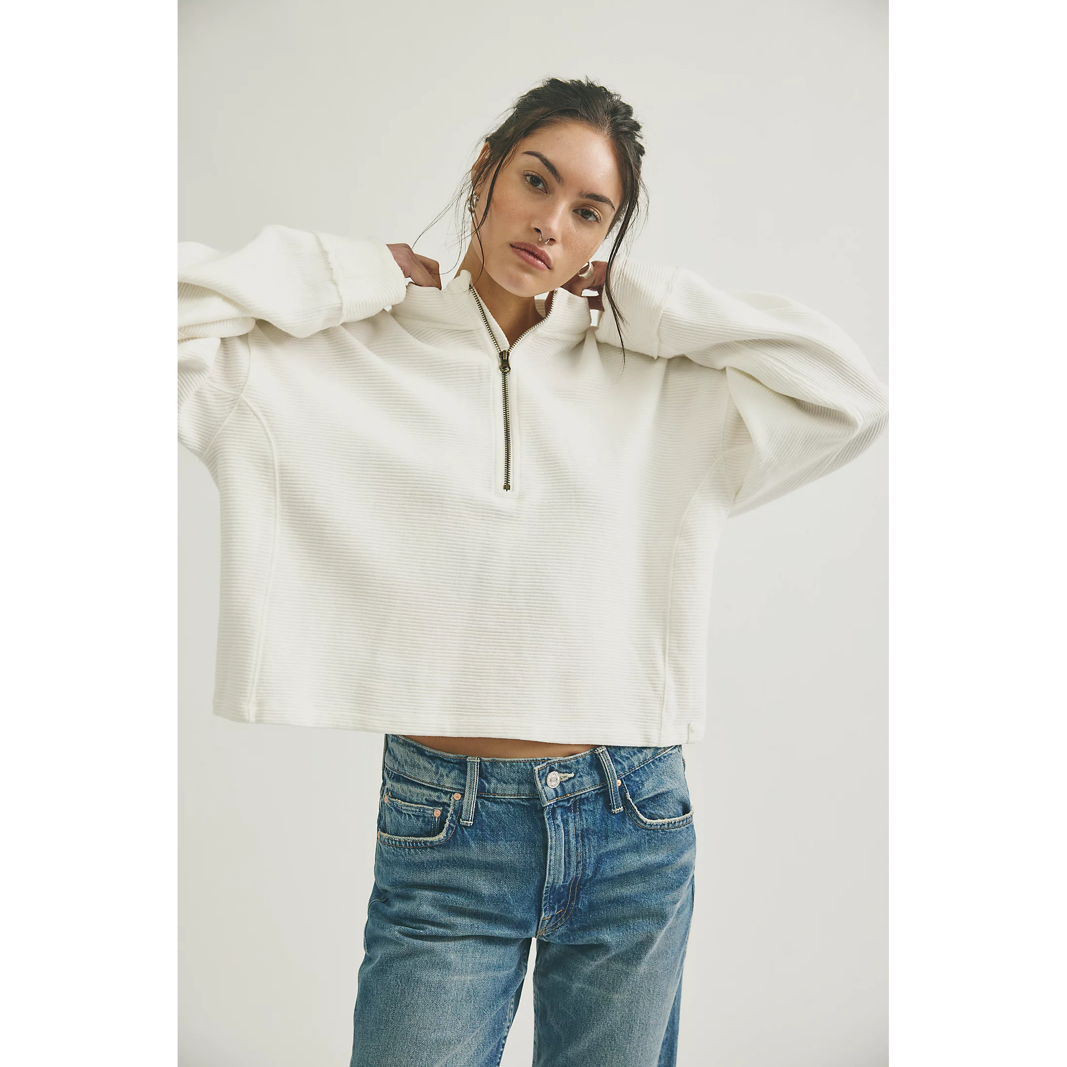 Free people celeste quarter zip in ivory