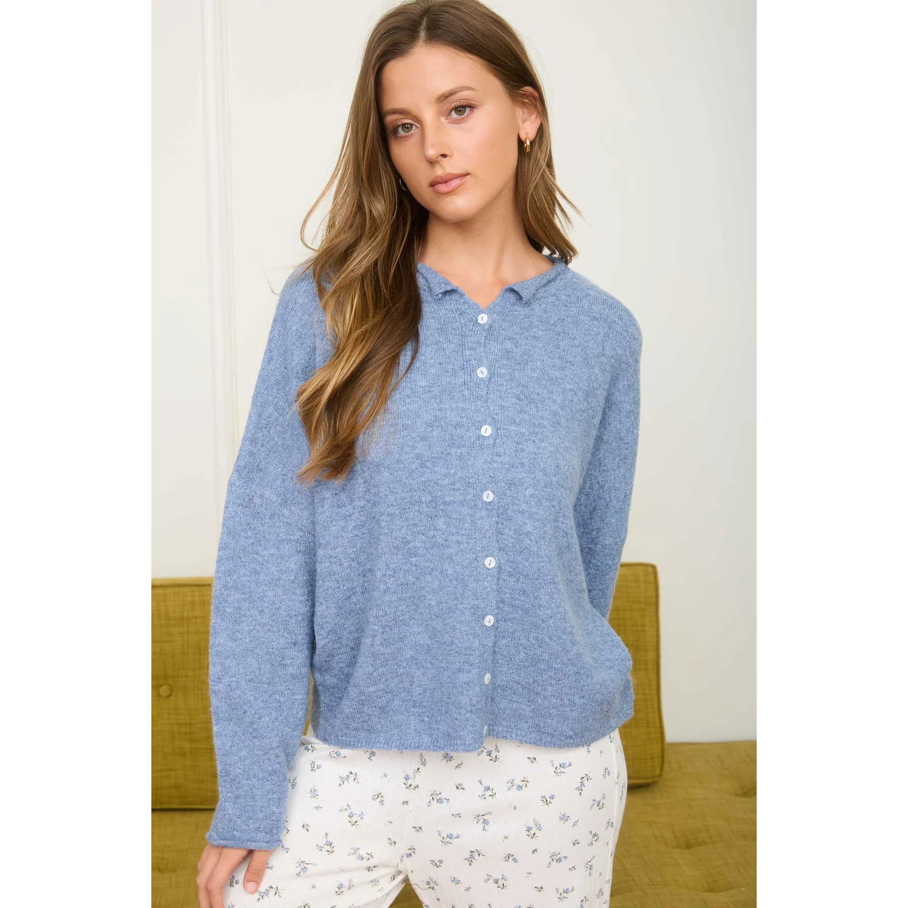 Lightweight Button Down Knit Cardigan blue