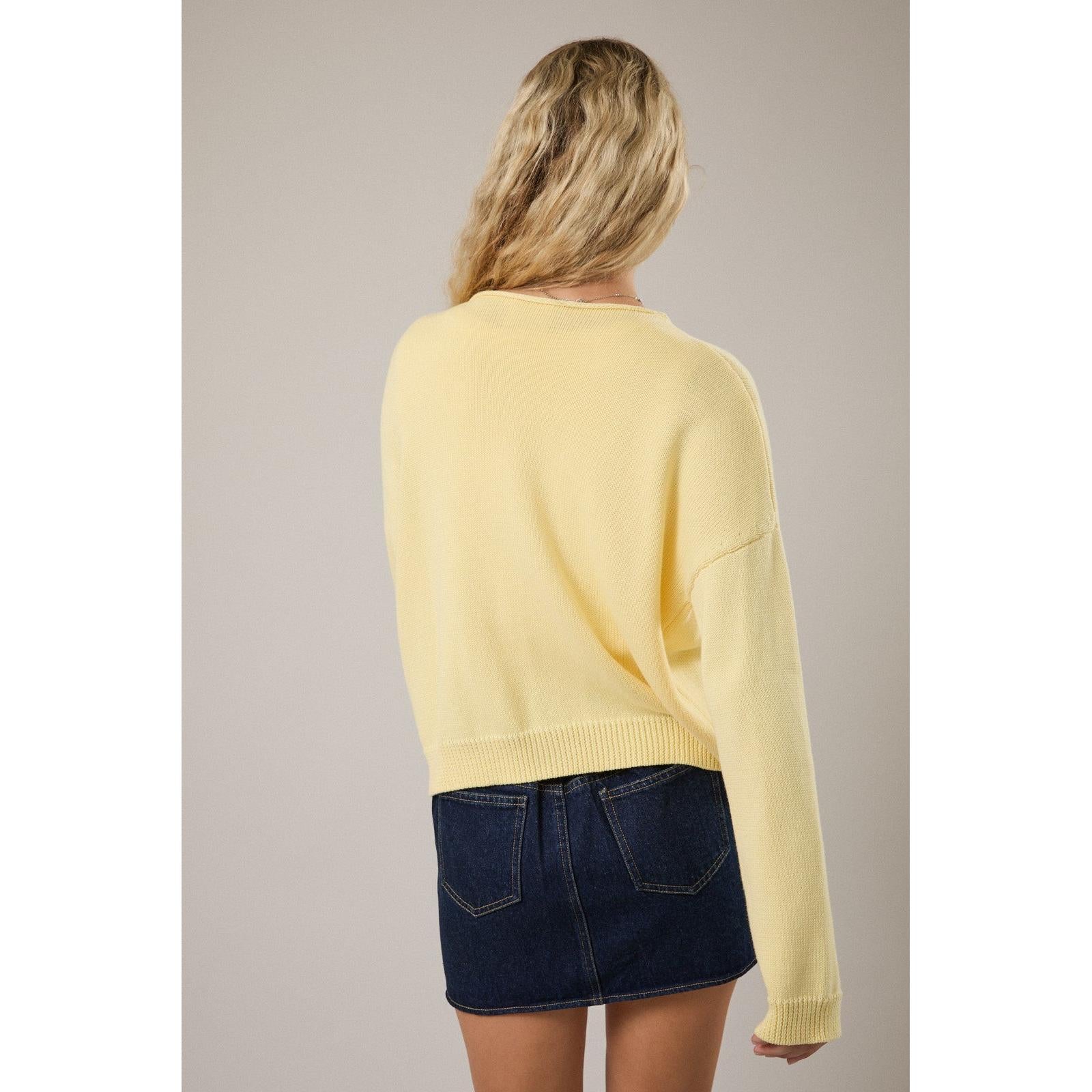 Rolled Hemline Cardigan || Butter Yellow