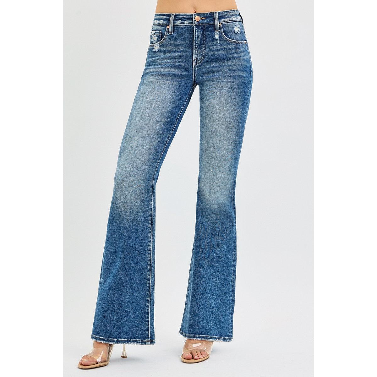 Risen Tummy Control High Rise Flare Jeans || Dark
