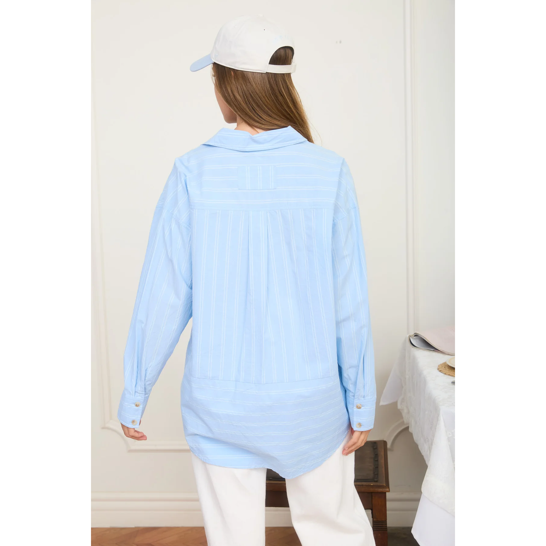 Stripe Oversized Long Sleeve Shirt || Light Blue