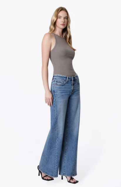 Flying Monkey Mid Rise Distressed Waistband Twisted Wide Leg Jeans || Great