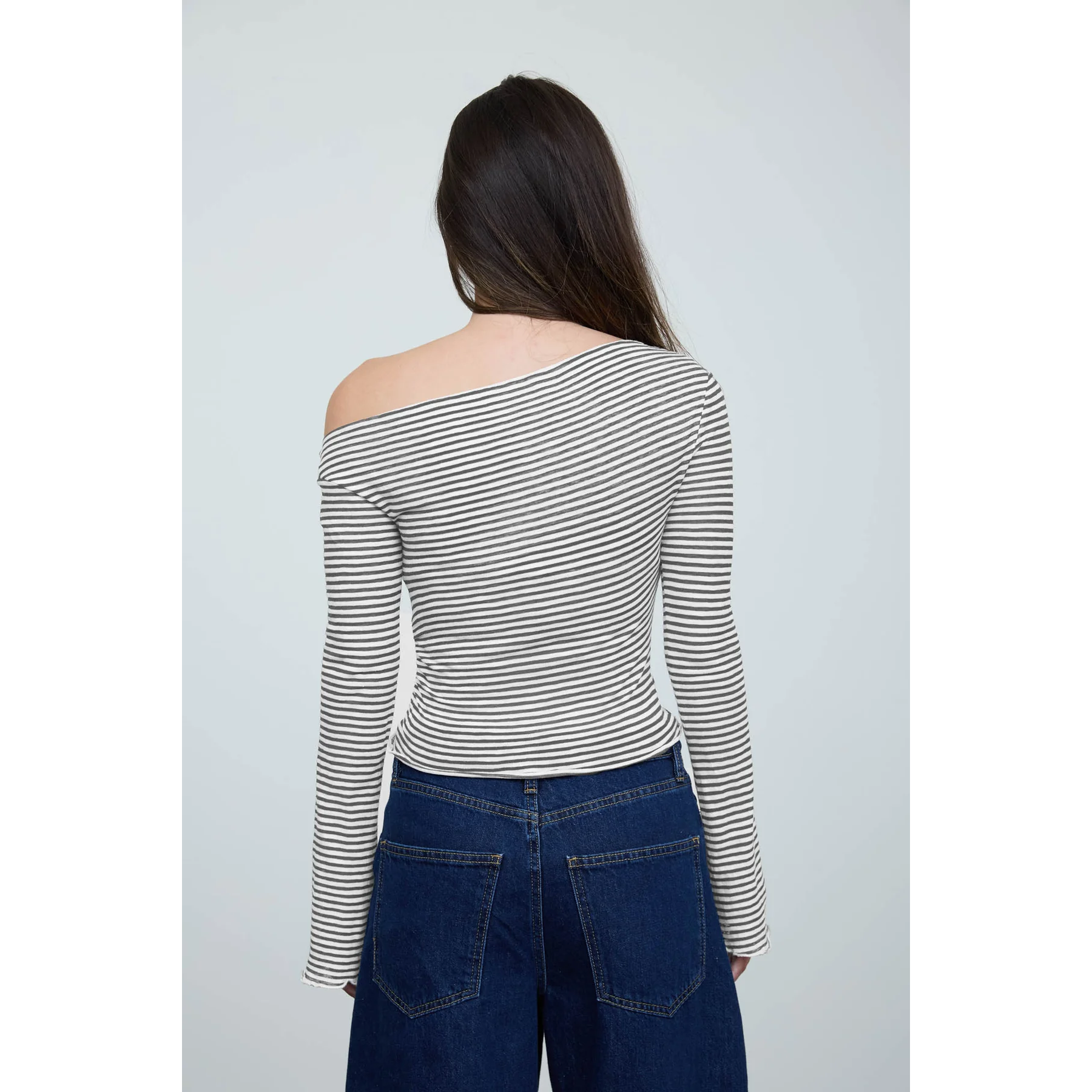 Stripe Asymmetrical Long Sleeve Top || Grey