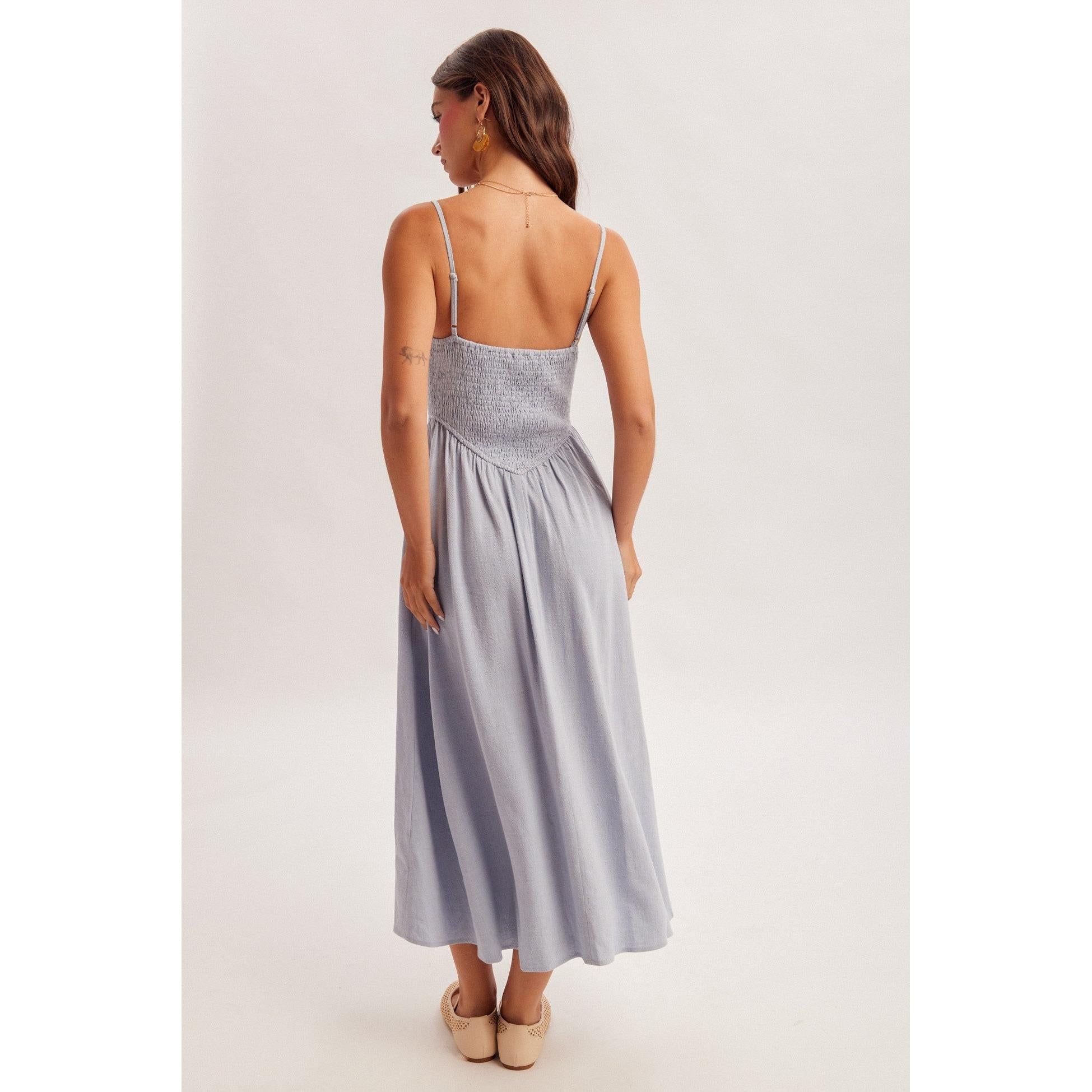 Corset Smocked Midi Dress || Light Blue