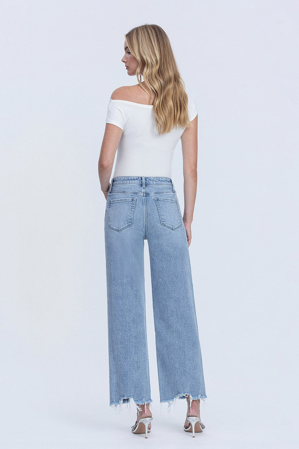 Vervet Mid Rise Frayed Hem Ankle Wide Leg Jeans || God-Given