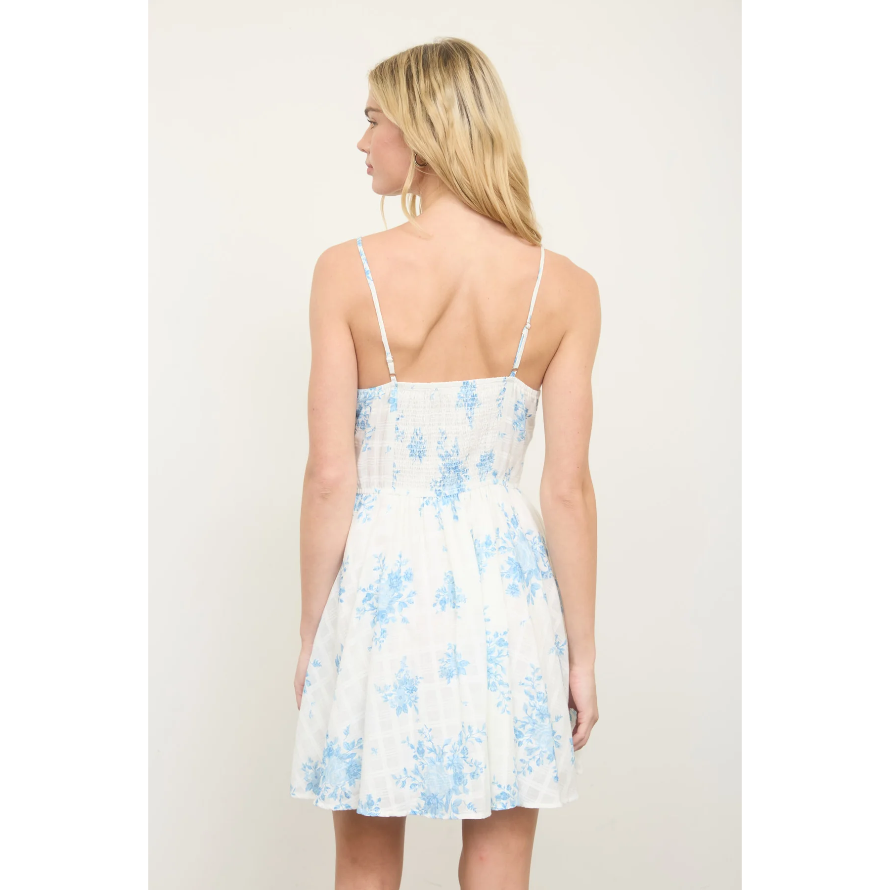 Floral Mini Dress || White/Blue