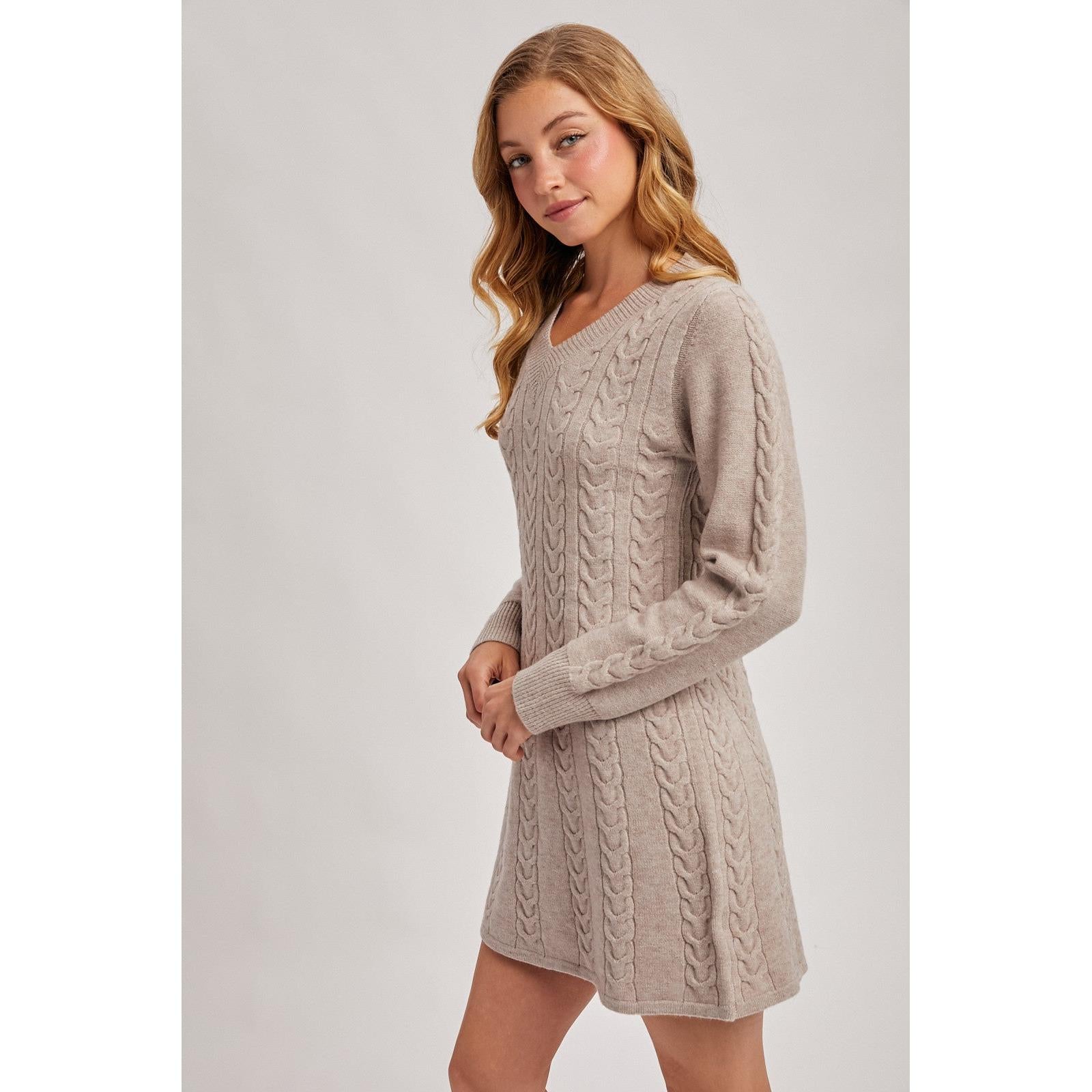 Cable Knit Sweater Dress || Mushroom
