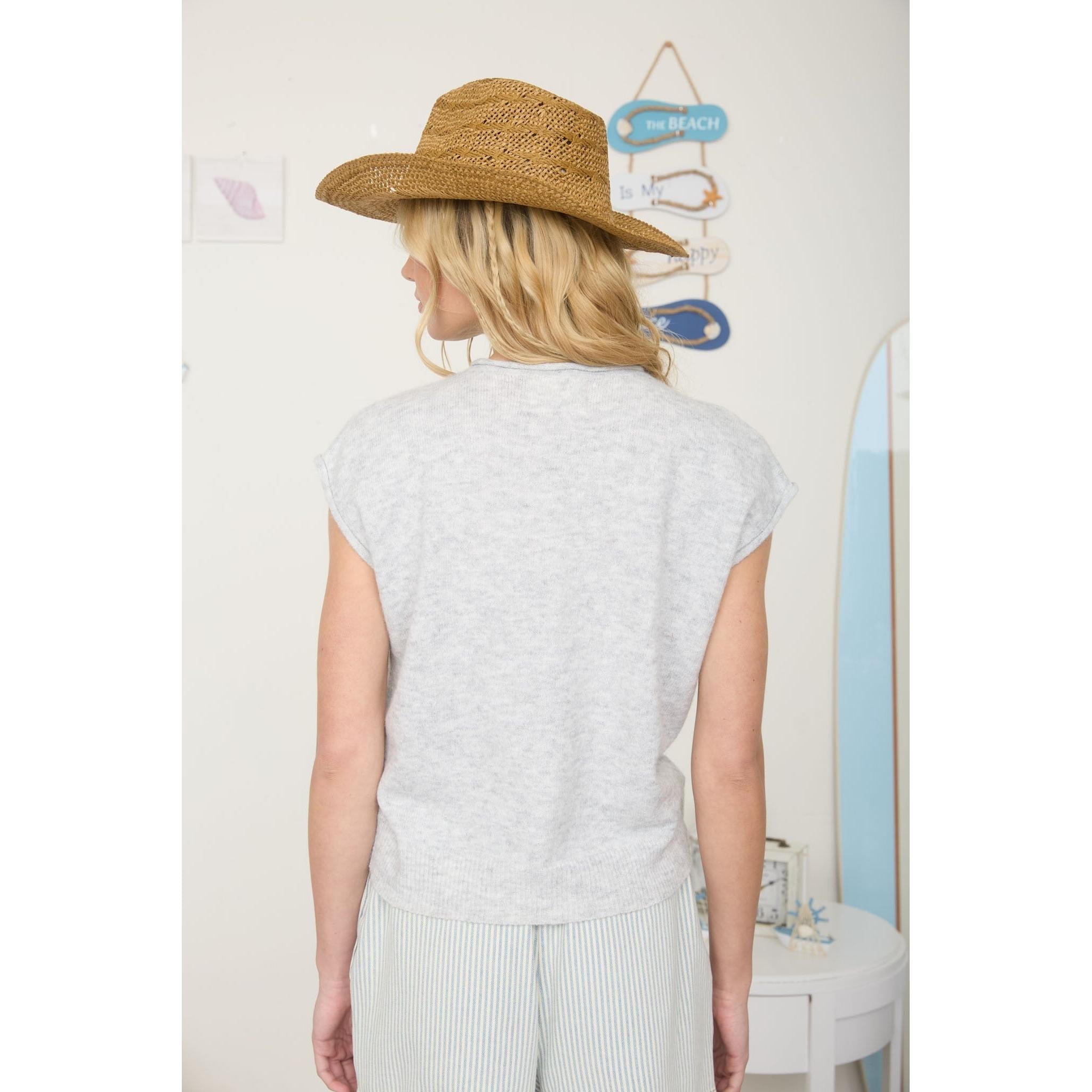 Rolled Hem Sleeveless Cardigan || Heater Greay
