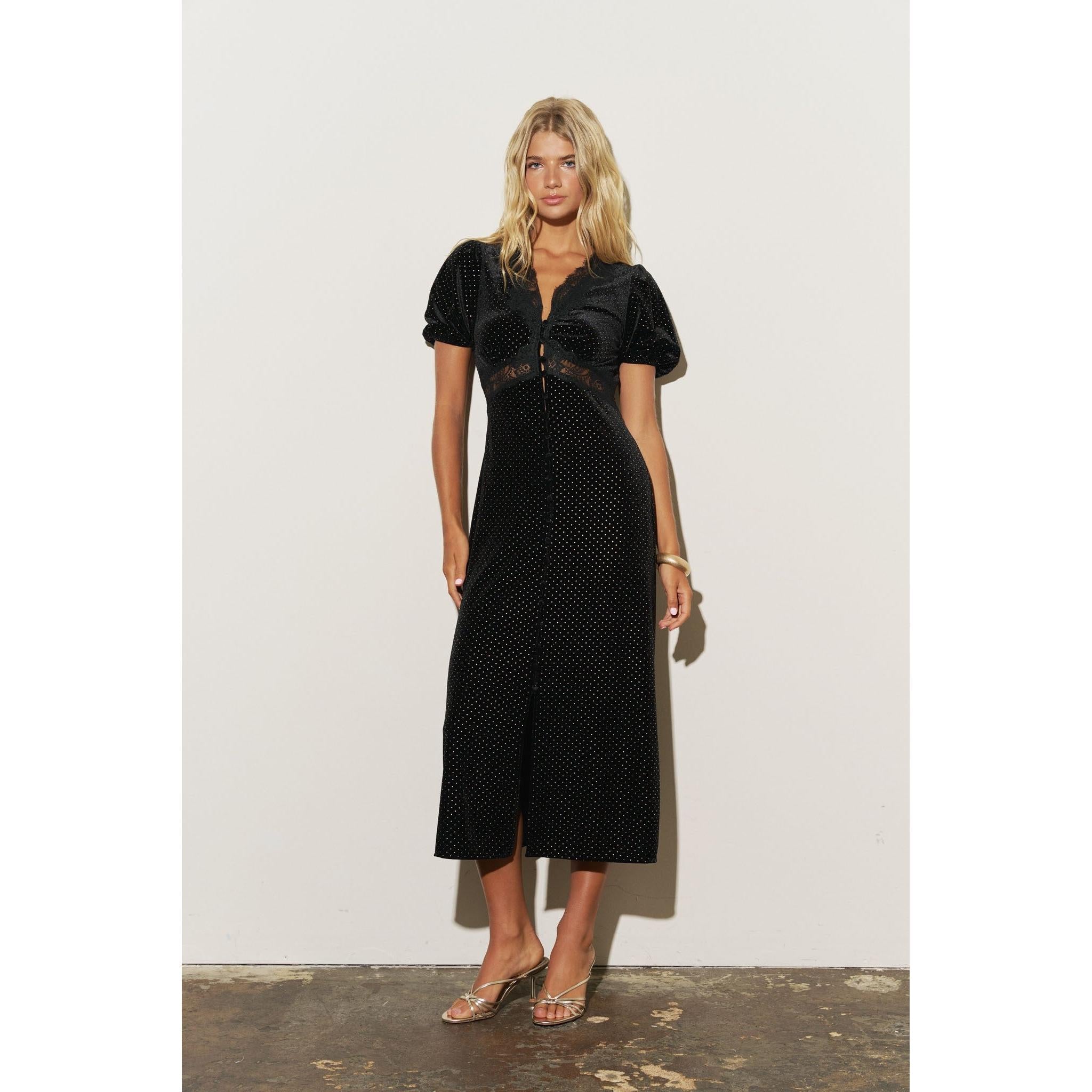 black velvet dress with gold sparkles 