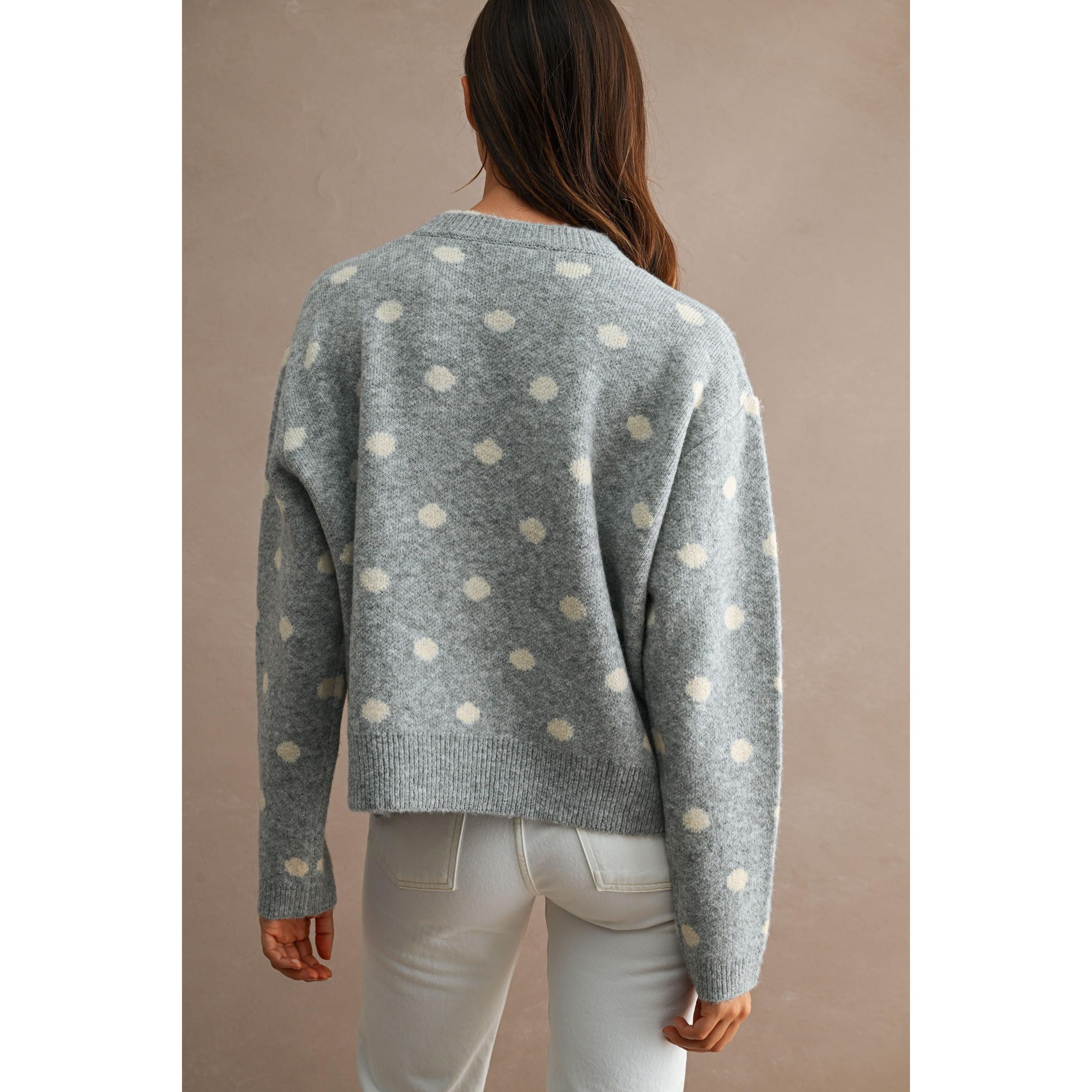 Contrast Trim Polka Dot Sweater || Heather Grey