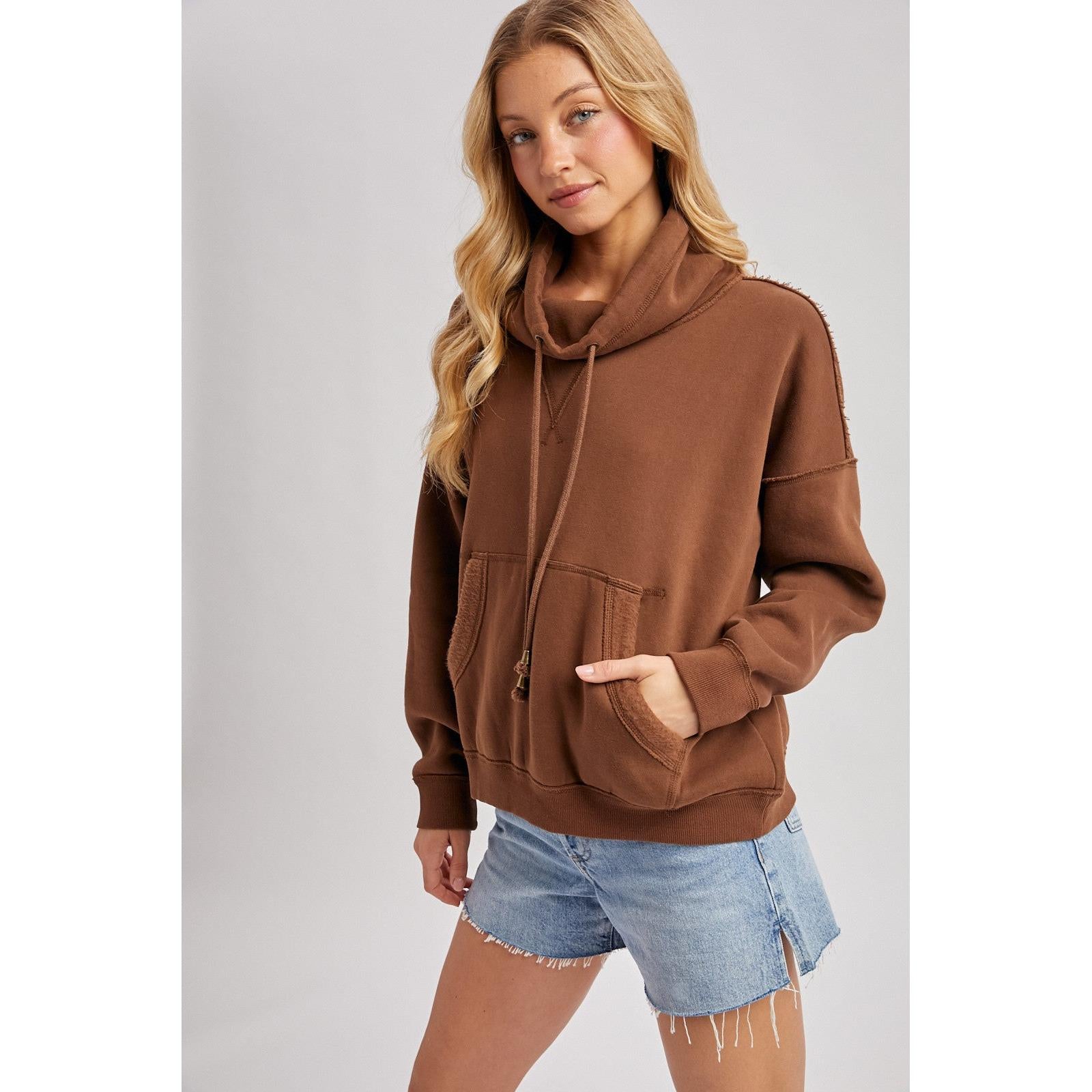 Cowl Neck Pullover Sweatshirt || Mocha