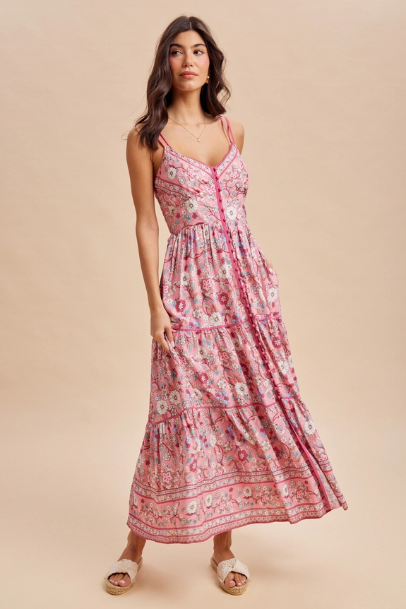 bright pink floral maxi dress