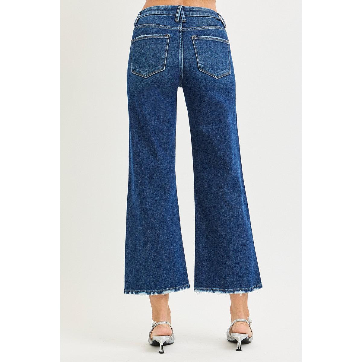 Tummy Control Stretch High Rise Crop Wide || Dark