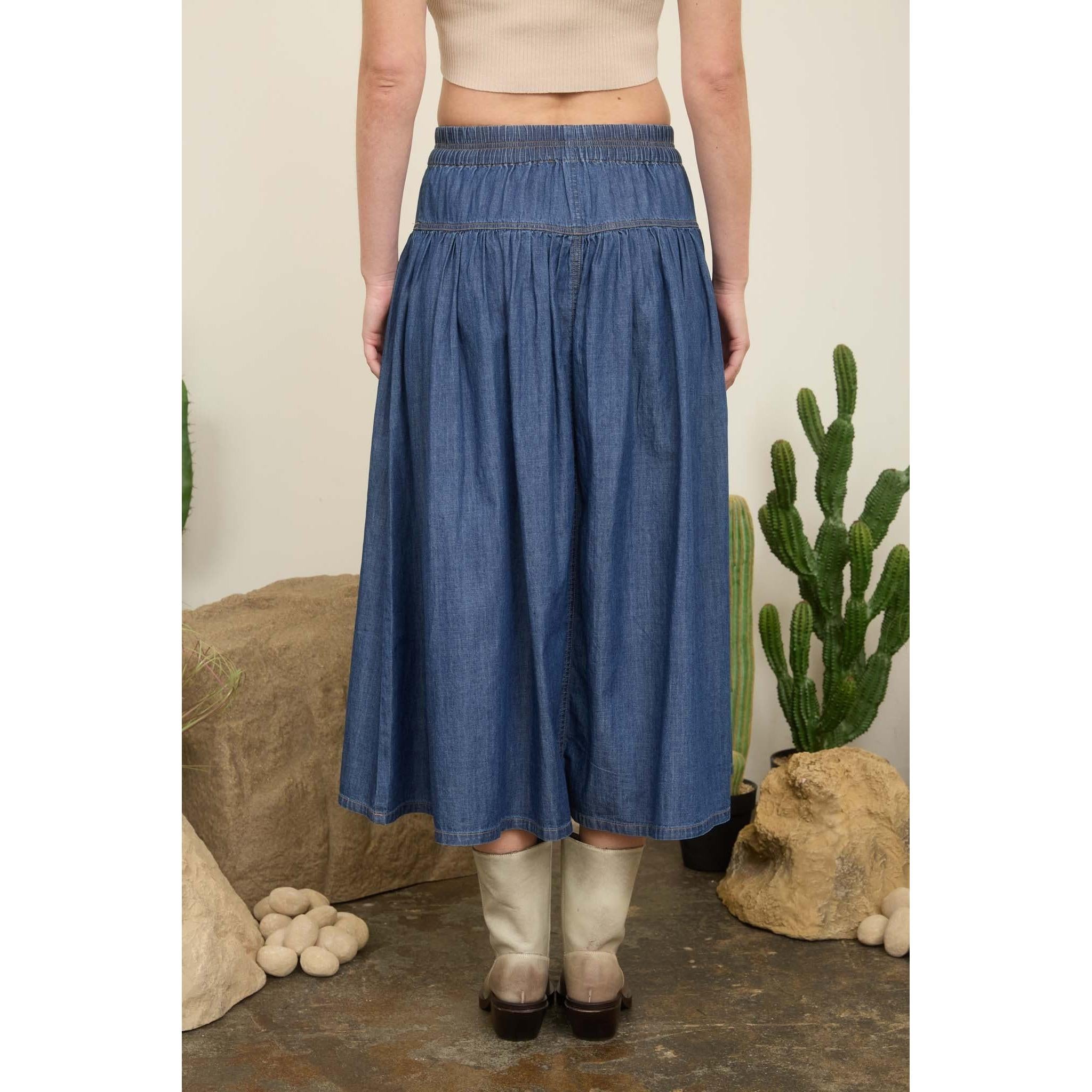 Yoke Detail Denim Maxi Skirt || Denim