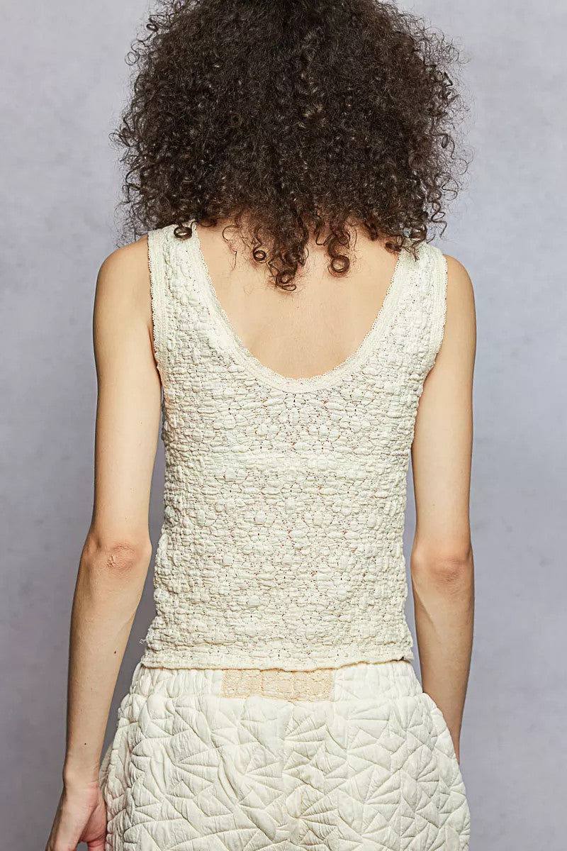 Sleeveless Lace Trim Top || Cream