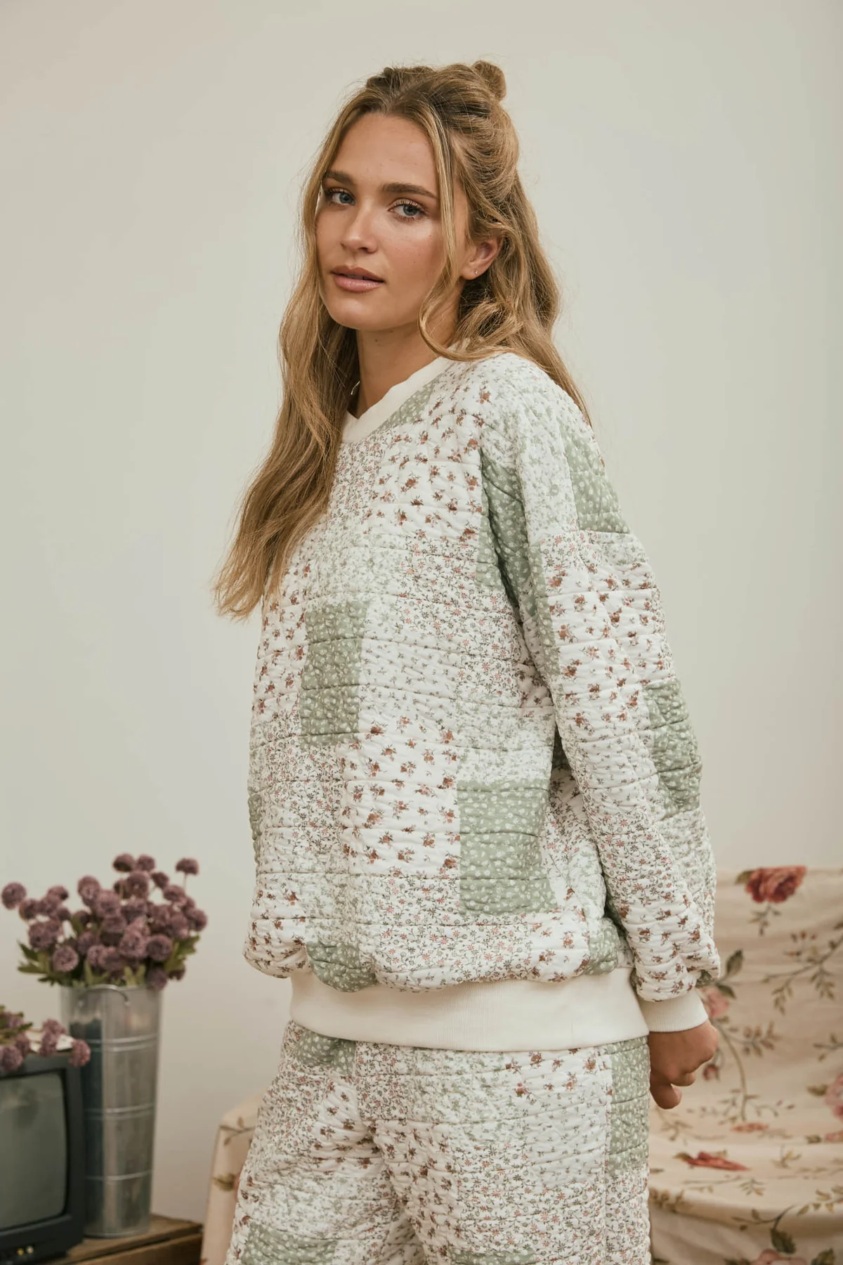 Floral Quilted Patchwork Long Sleeve Top