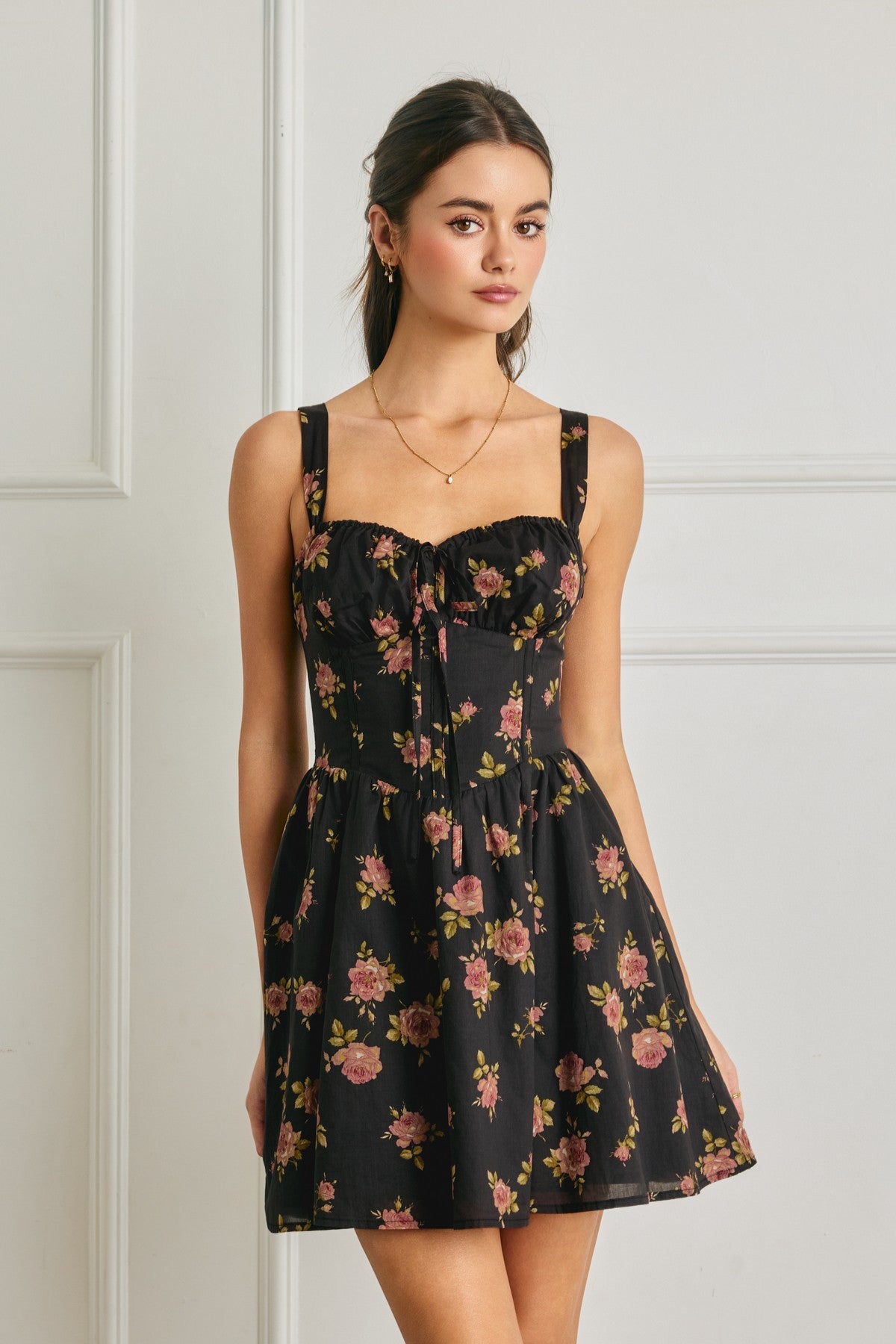 black floral corset dress